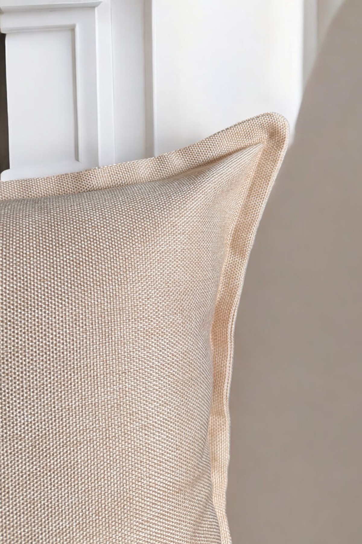 Vera Basic Keten Döşemelik Kumaş Kenar Detaylı Krem Kare Dekoratif Kırlent Kılıfı 40x40cm 45x45cm 50x50cm