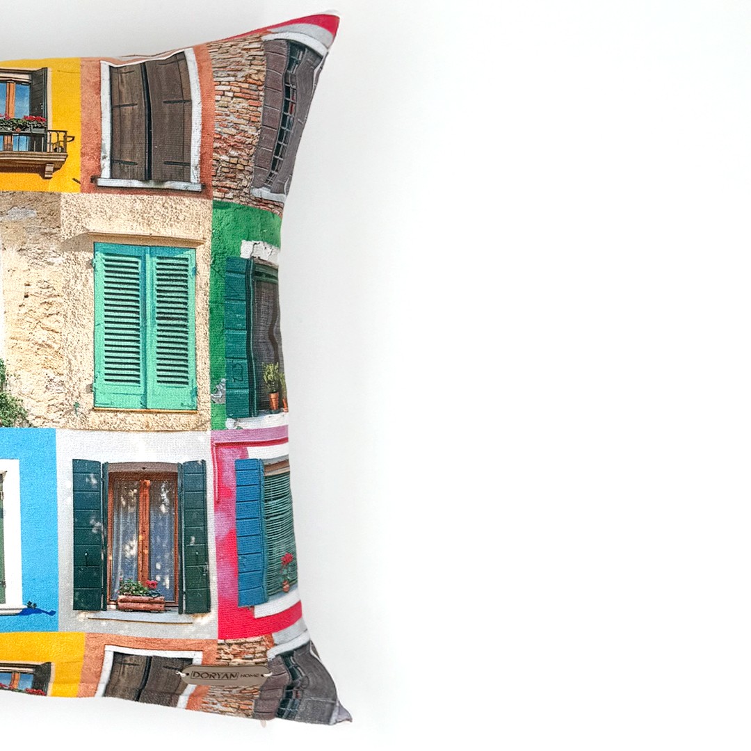 Colorful Corners - Dijital Baskılı Kırlent Kılıfı - Çok Renkli 45x45cm