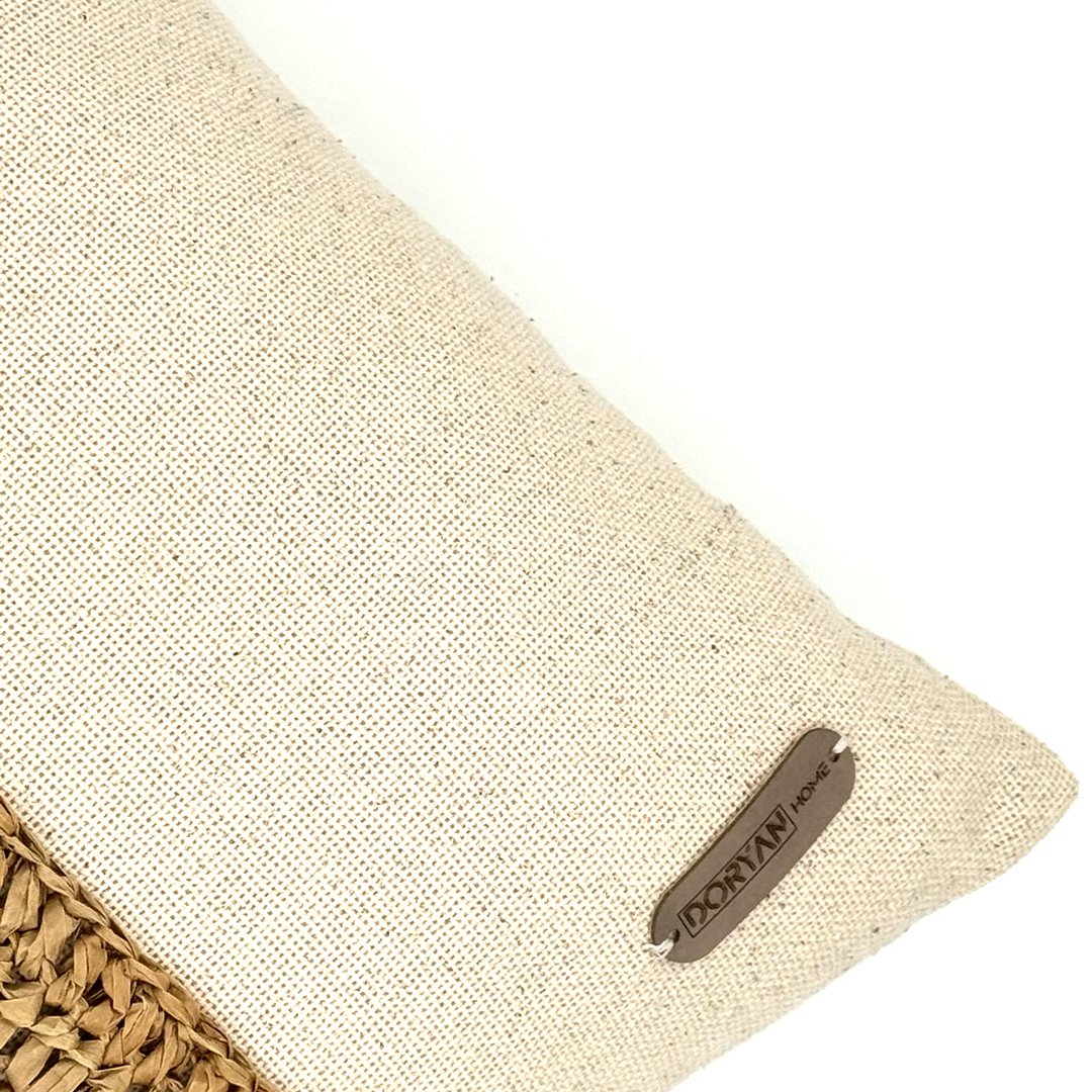 Romance - Doğal Keten Rafya Dokunuşlu Dikdörtgen Kırlent Kılıfı - 50x35cm Sütlü Kahve Tarçın Krem