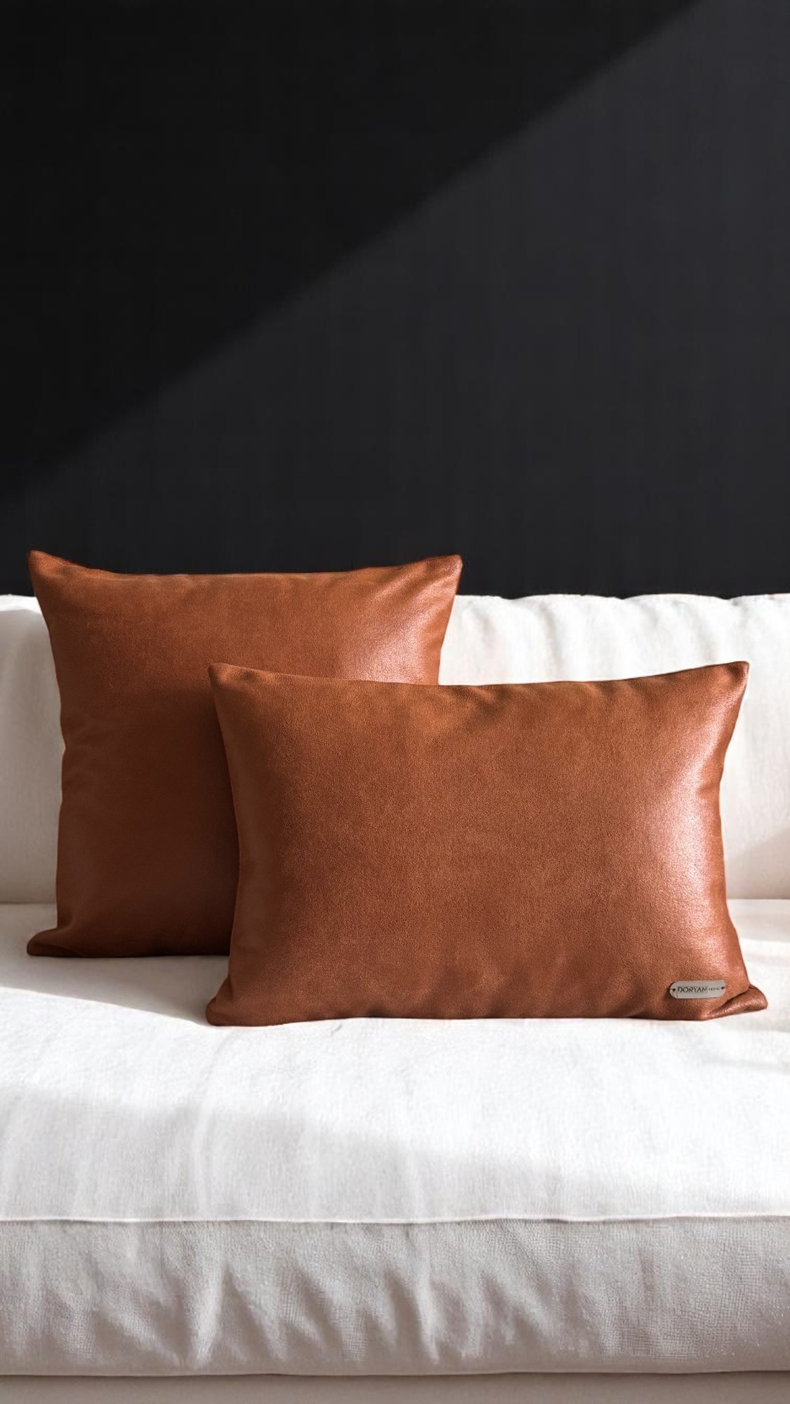 Solid Kiremit Basic Suni Nubuk Deri 2'li Set Dekoratif Kırlent Kılıfı - Kiremit Renk 45x45 - 50x35