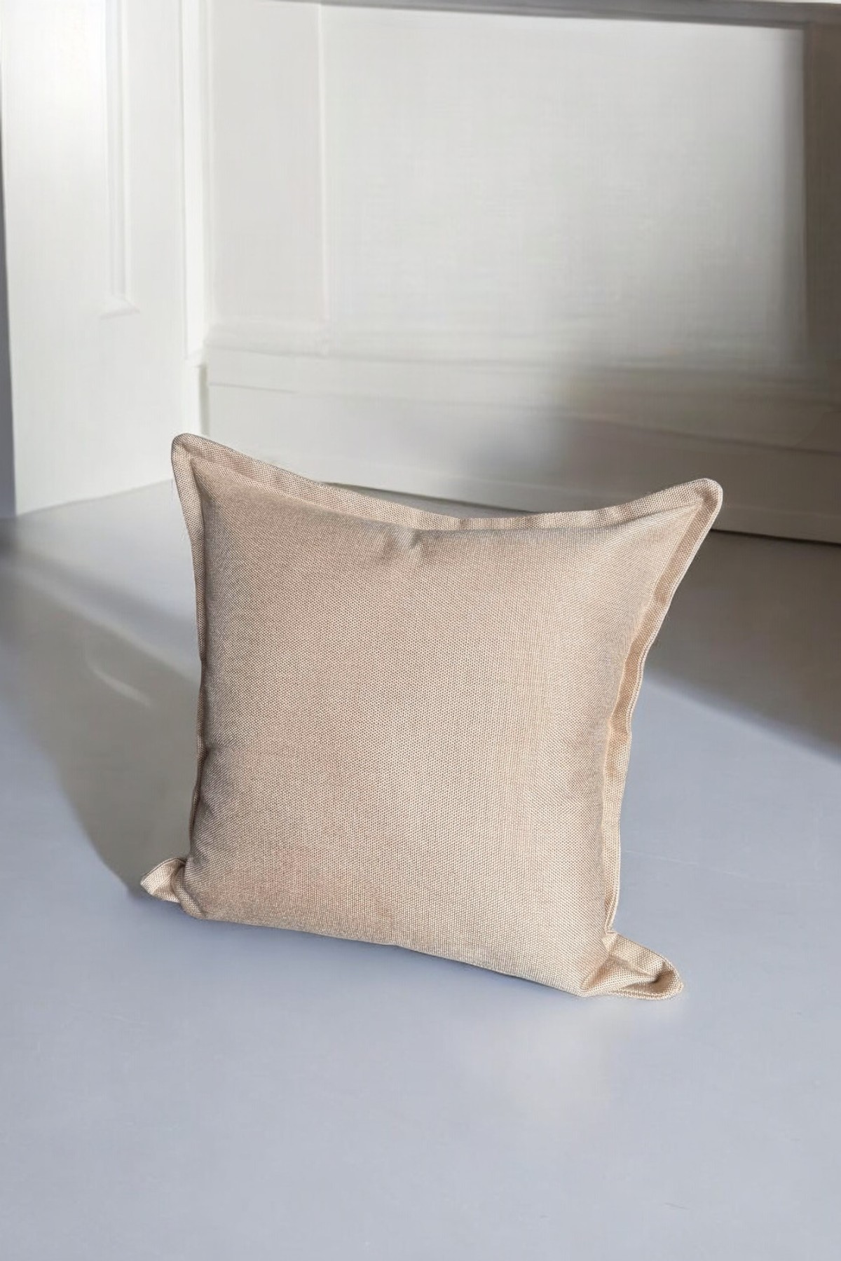 Vera Basic Keten Döşemelik Kumaş Kenar Detaylı Krem Kare Dekoratif Kırlent Kılıfı 40x40cm 45x45cm 50x50cm