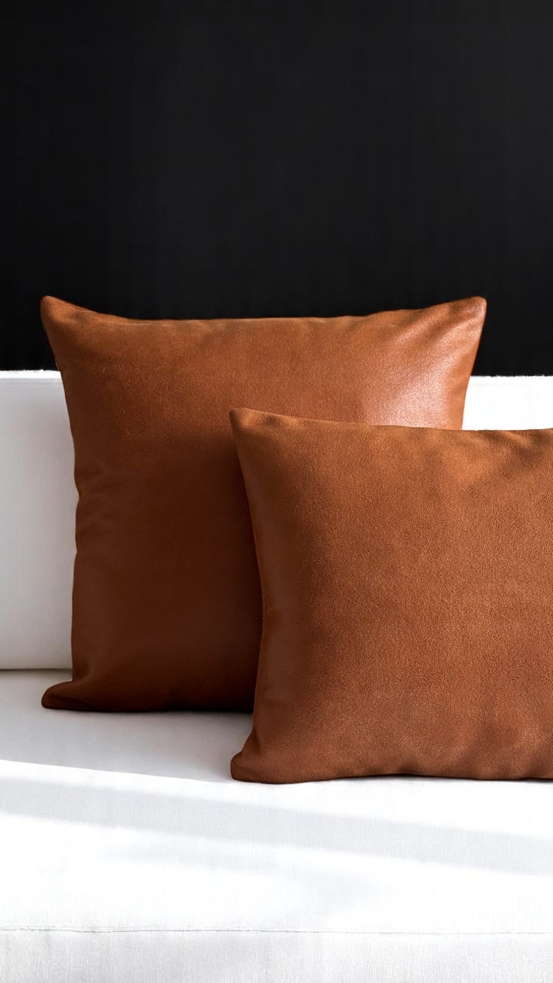 Solid Kiremit Basic Suni Nubuk Deri 2'li Set Dekoratif Kırlent Kılıfı - Kiremit Renk 45x45 - 50x35