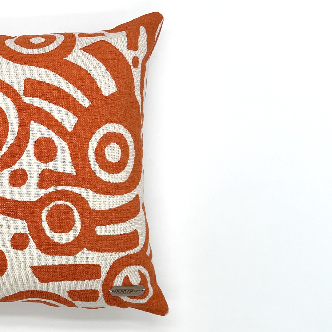 GeoGlow - Geometrik Desenli Kare Kırlent Kılıfı - Turuncu 45x45