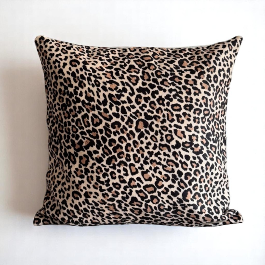 Leopar Süet 2'li Set Dekoratif Kırlent Kılıfı - Bej Renk 45x45