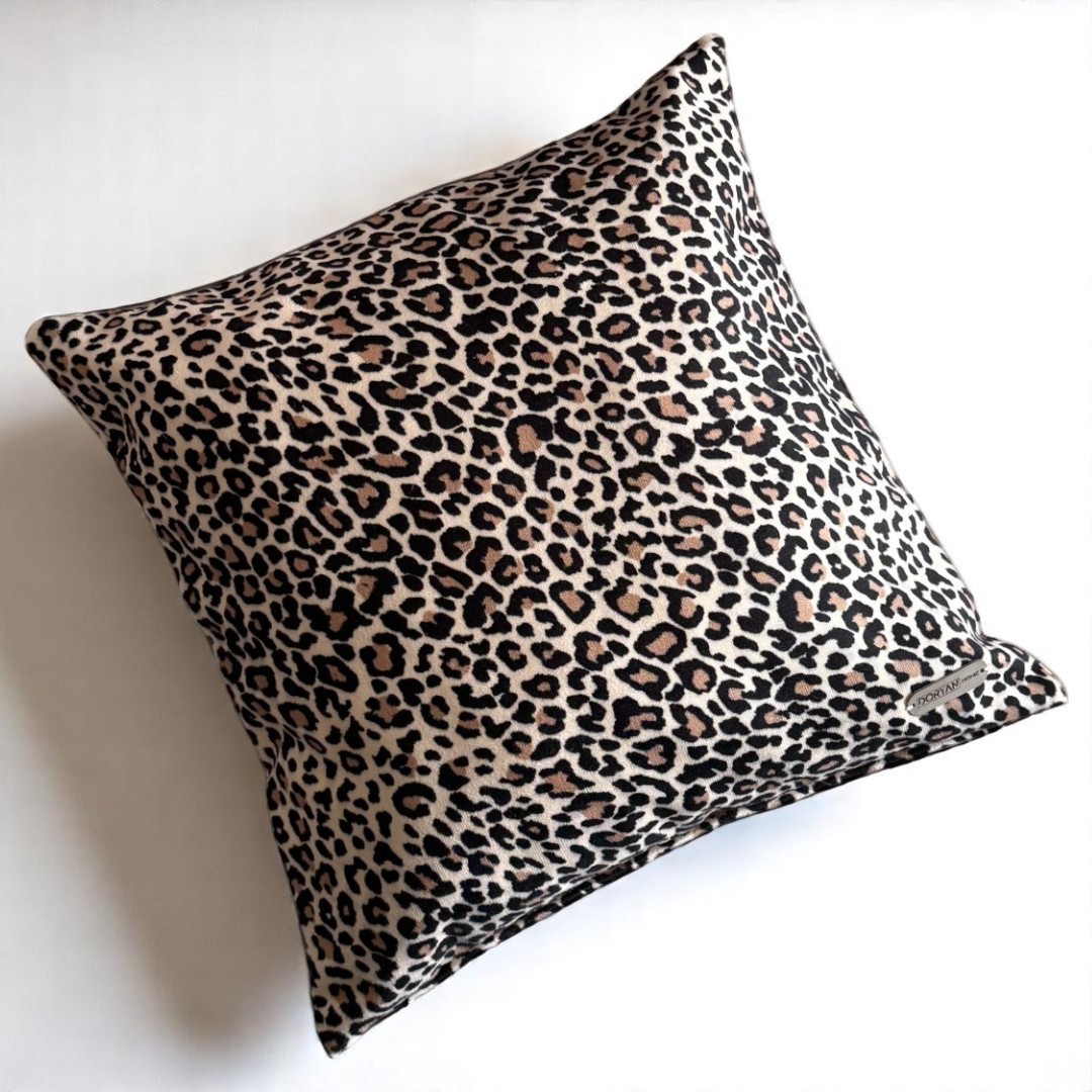 Leopar Süet 2'li Set Dekoratif Kırlent Kılıfı - Bej Renk 45x45