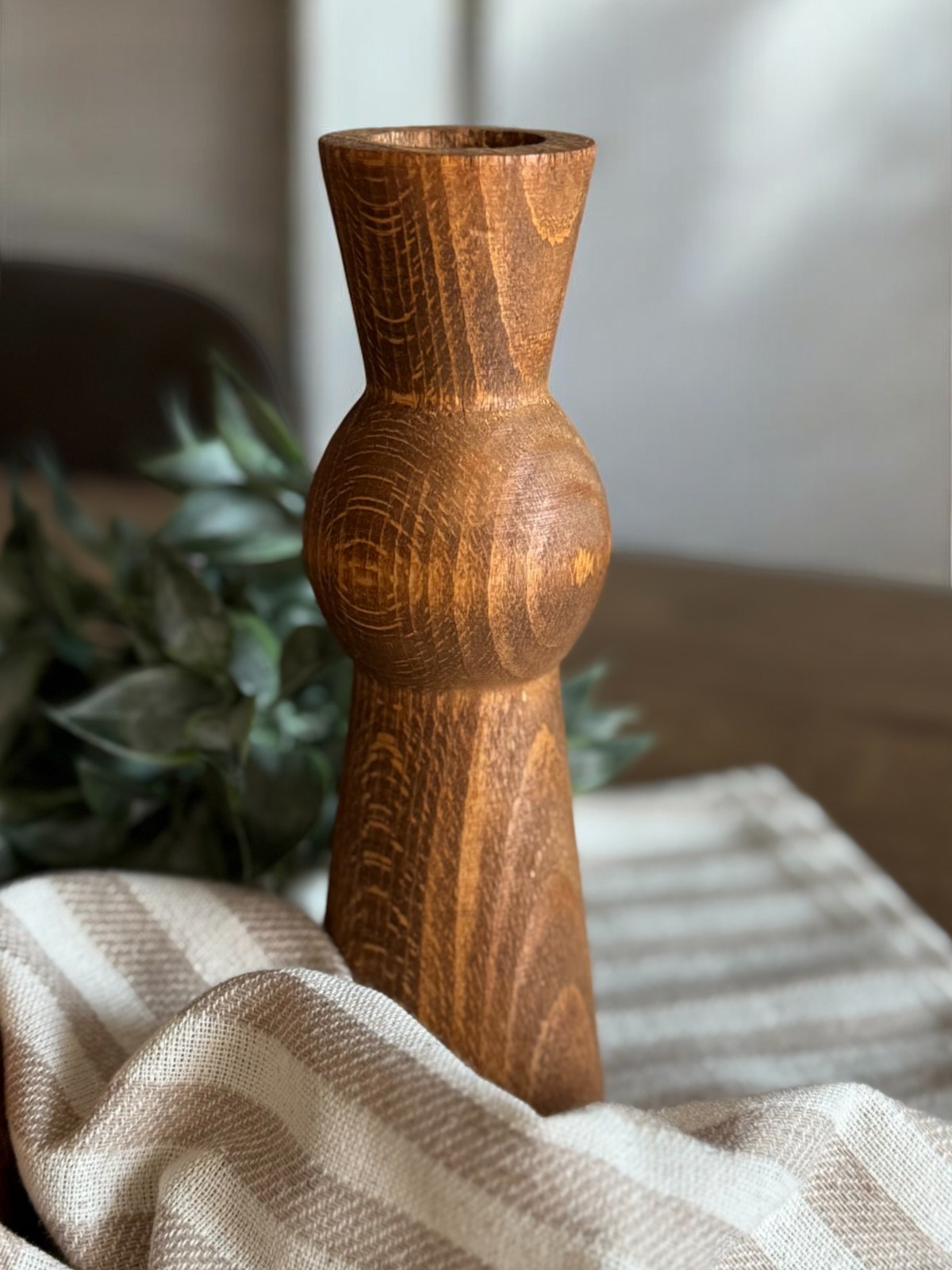 Dark Wallnut Wood Ahşap Dekoratif 2'li Set Mumluk Şamdan Aksesuar Yükseklik:18cm Mum Çap:3cm