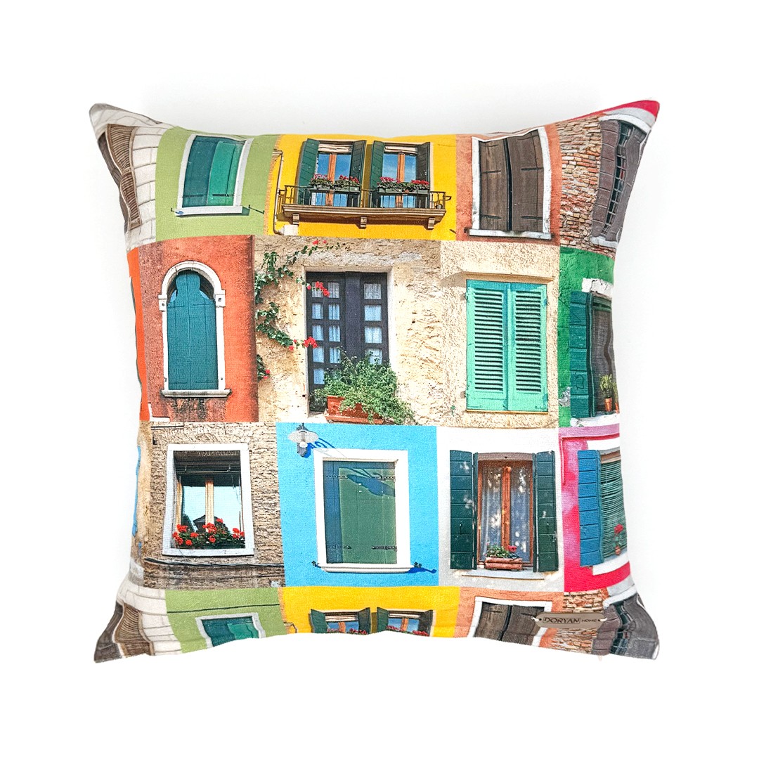 Colorful Corners - Dijital Baskılı Kırlent Kılıfı - Çok Renkli 45x45cm