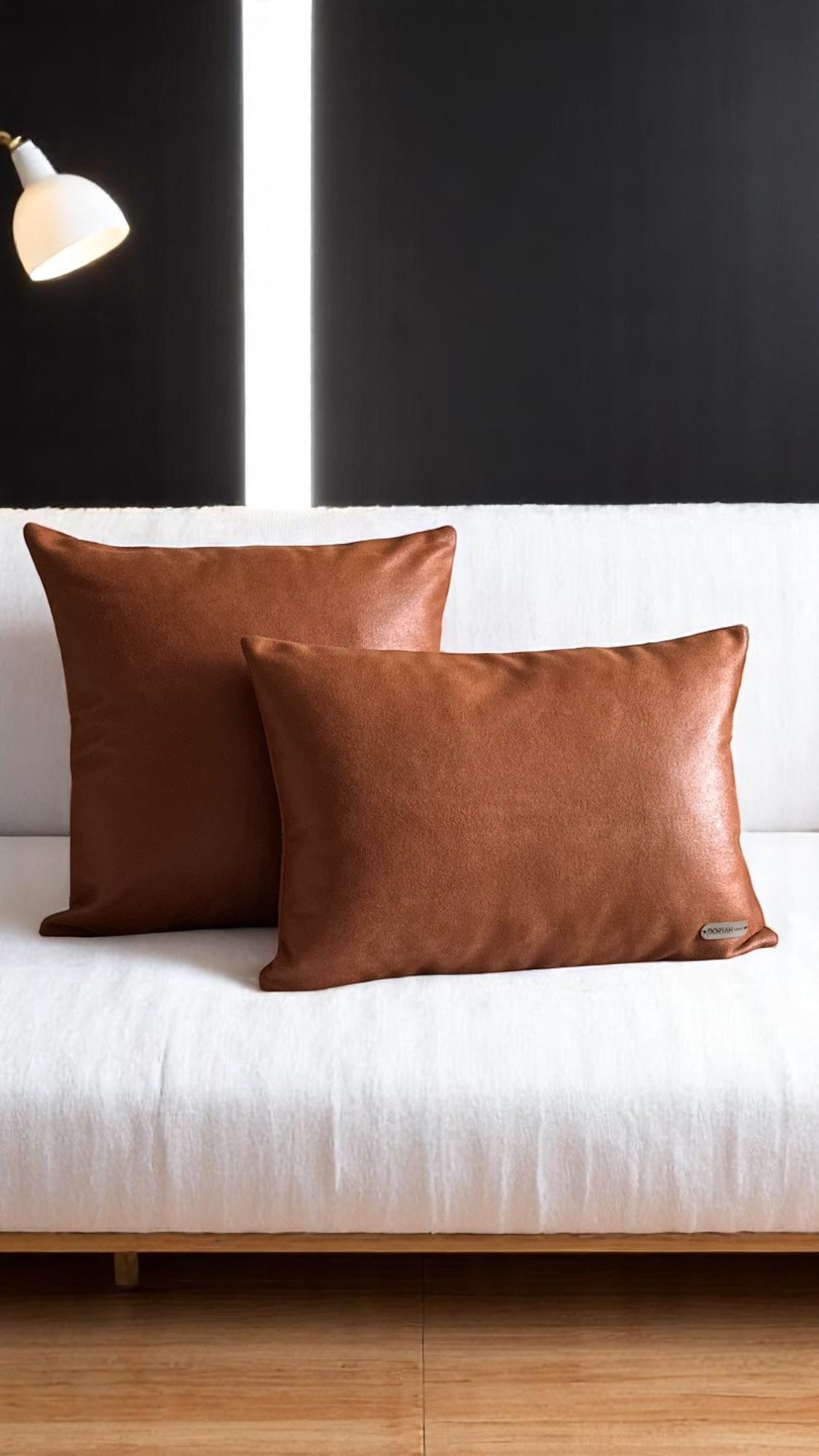 Solid Kiremit Basic Suni Nubuk Deri 2'li Set Dekoratif Kırlent Kılıfı - Kiremit Renk 45x45 - 50x35