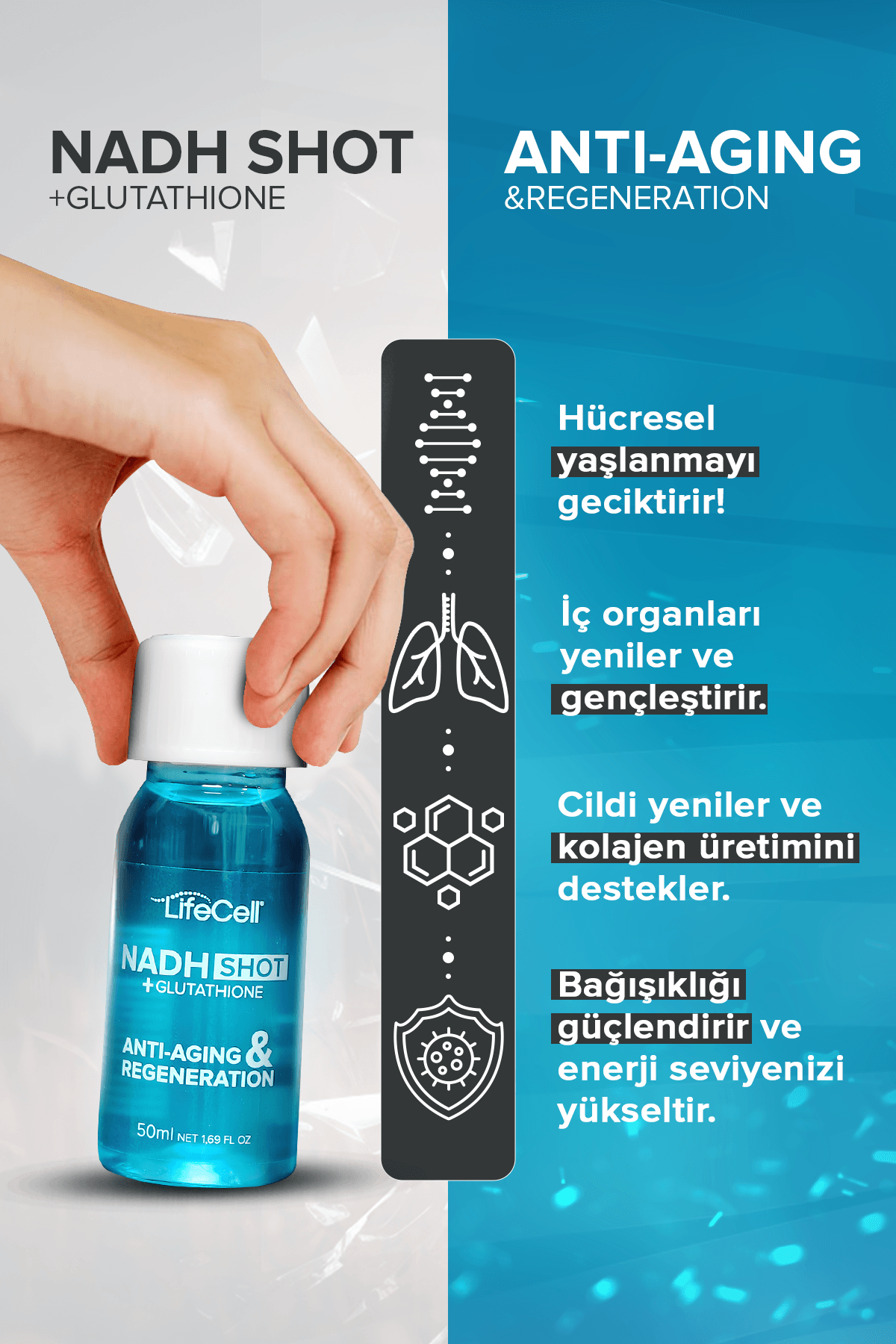 Nadh Shot + Glutathione ( Glutatyon ) Yaşlanma Karşıtı Takviye Edici Gıda