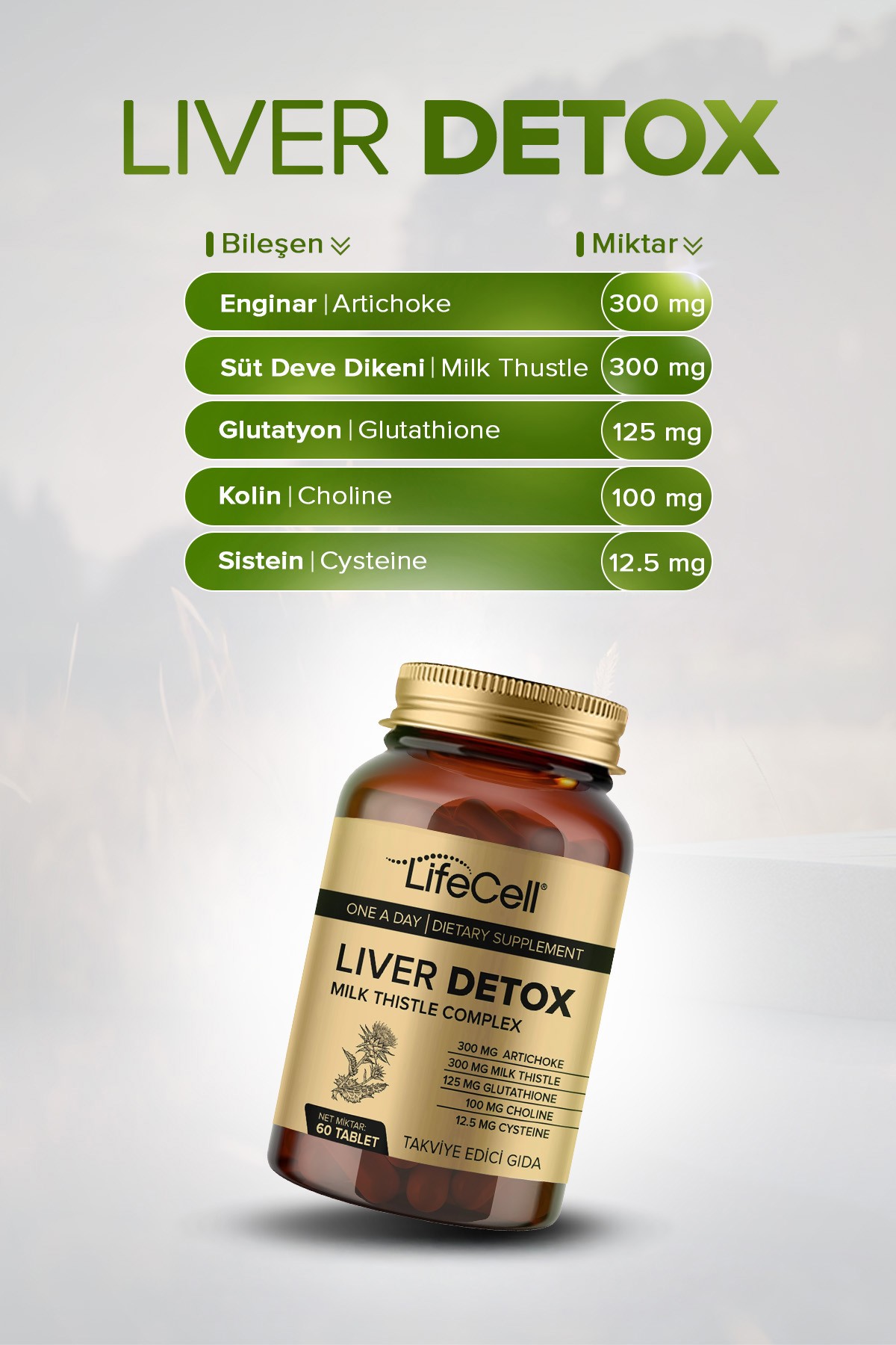 Liver Detox (Karaciğer Detoksu) Glutatyon, Devedikeni Ve Enginar İçeren Takviye Edici Gıda