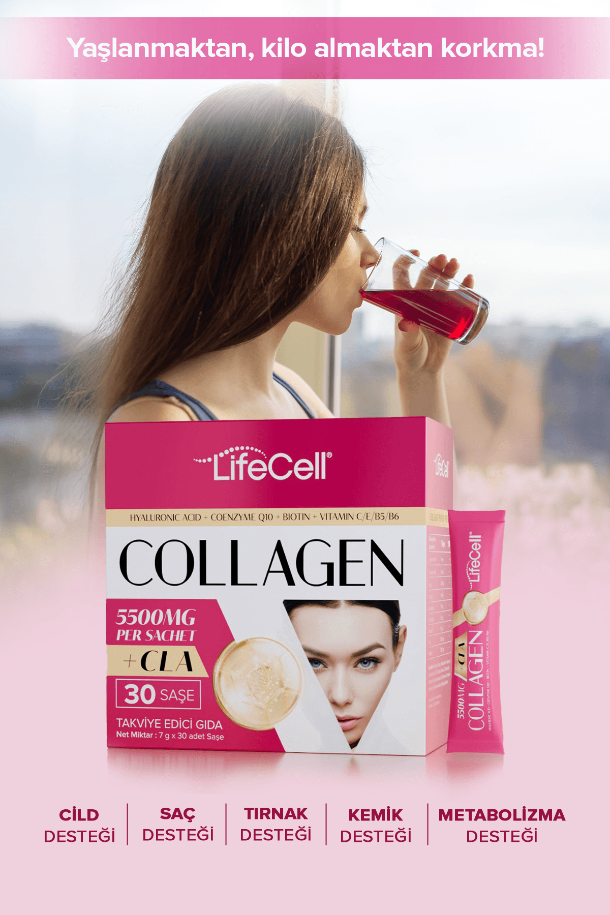 COLLAGEN CLA Hyaluronic Acid+Coenzyme Q10 İçeren Takviye Edici Gıda 30 Saşe