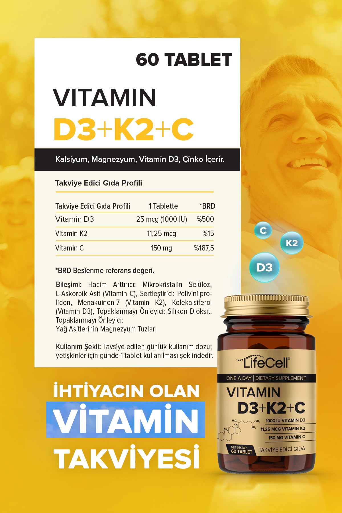 Vitamin D3 + K2 + C