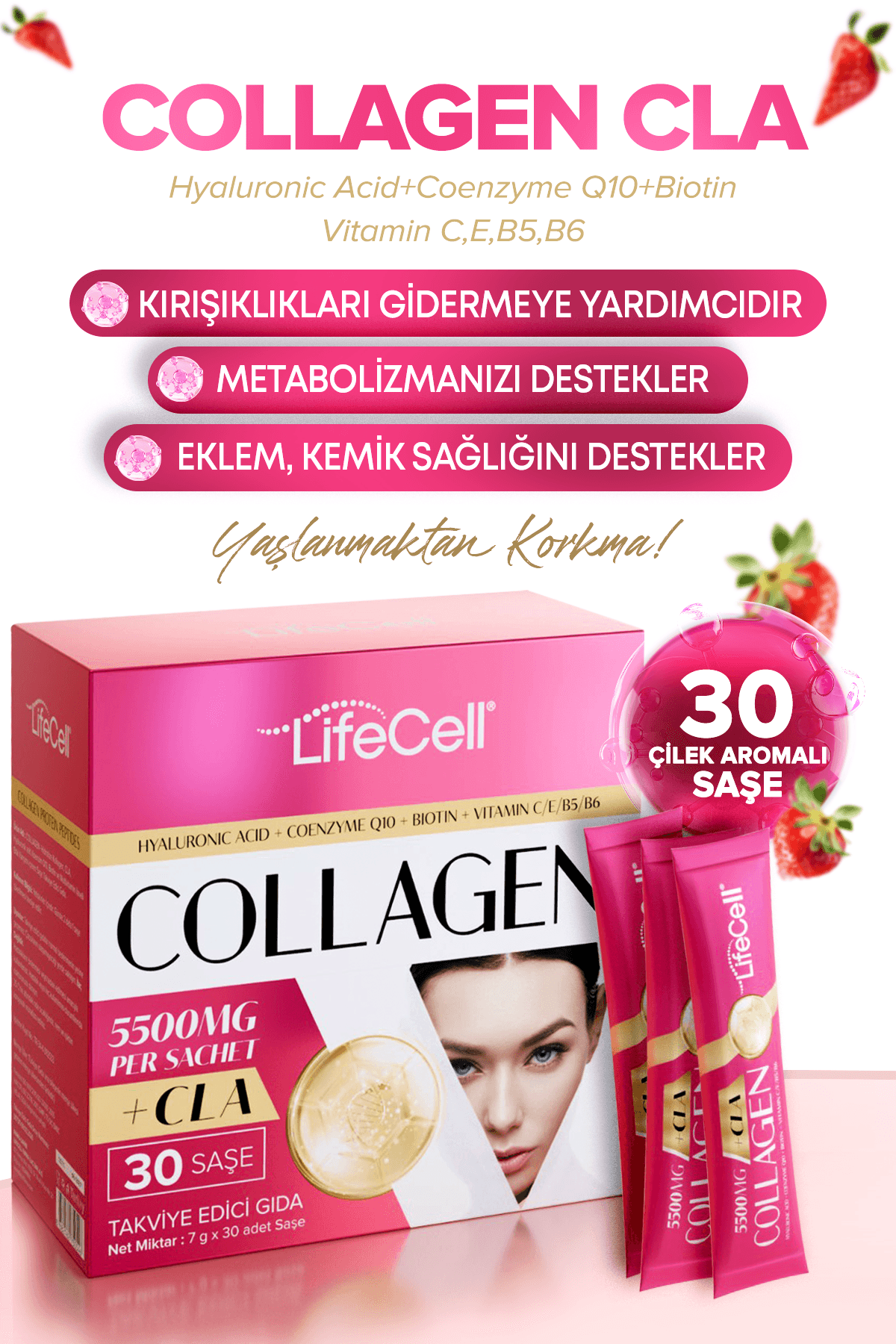 COLLAGEN CLA Hyaluronic Acid+Coenzyme Q10 İçeren Takviye Edici Gıda 30 Saşe