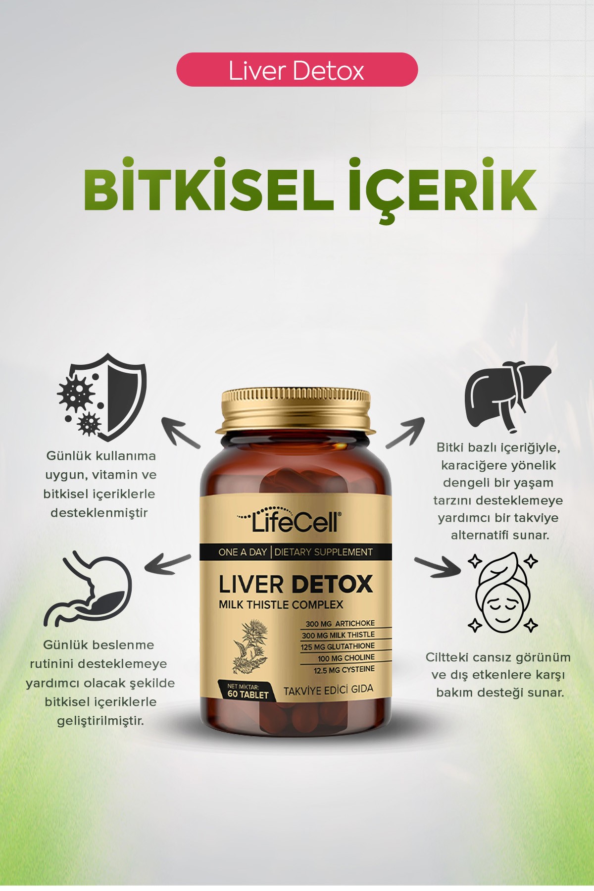 Liver Detox (Karaciğer Detoksu) Glutatyon, Devedikeni Ve Enginar İçeren Takviye Edici Gıda
