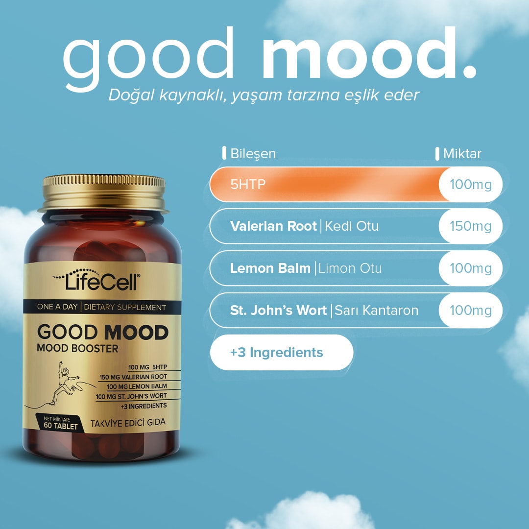 Good Mood Booster | Ruh Halinizi Dengeleyin! 5HTP ve Valerian İçeren Kompleks Takviye Edici Gıda
