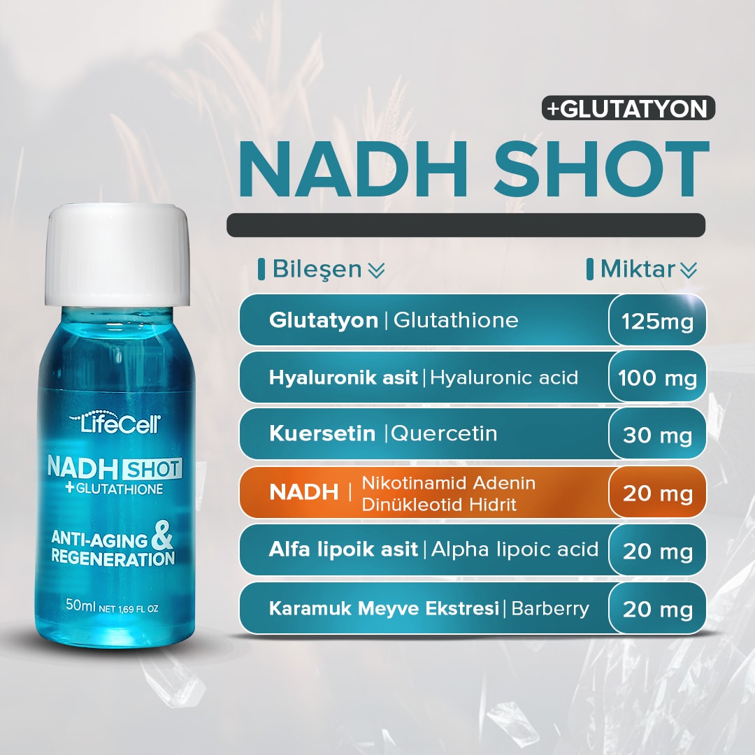 Nadh Shot + Glutathione ( Glutatyon ) Anti-Aging Takviye Edici Gıda 10 Shot