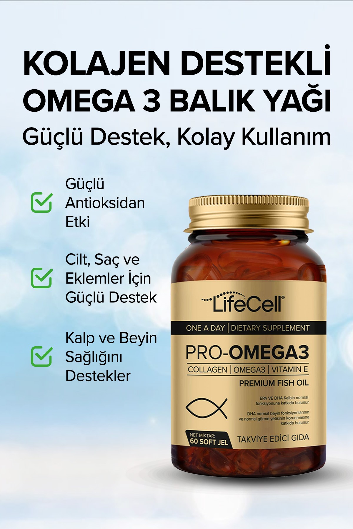 Pro-Omega 3 | DHA & EPA, Kolajen ve Vitamin E İçeren Takviye