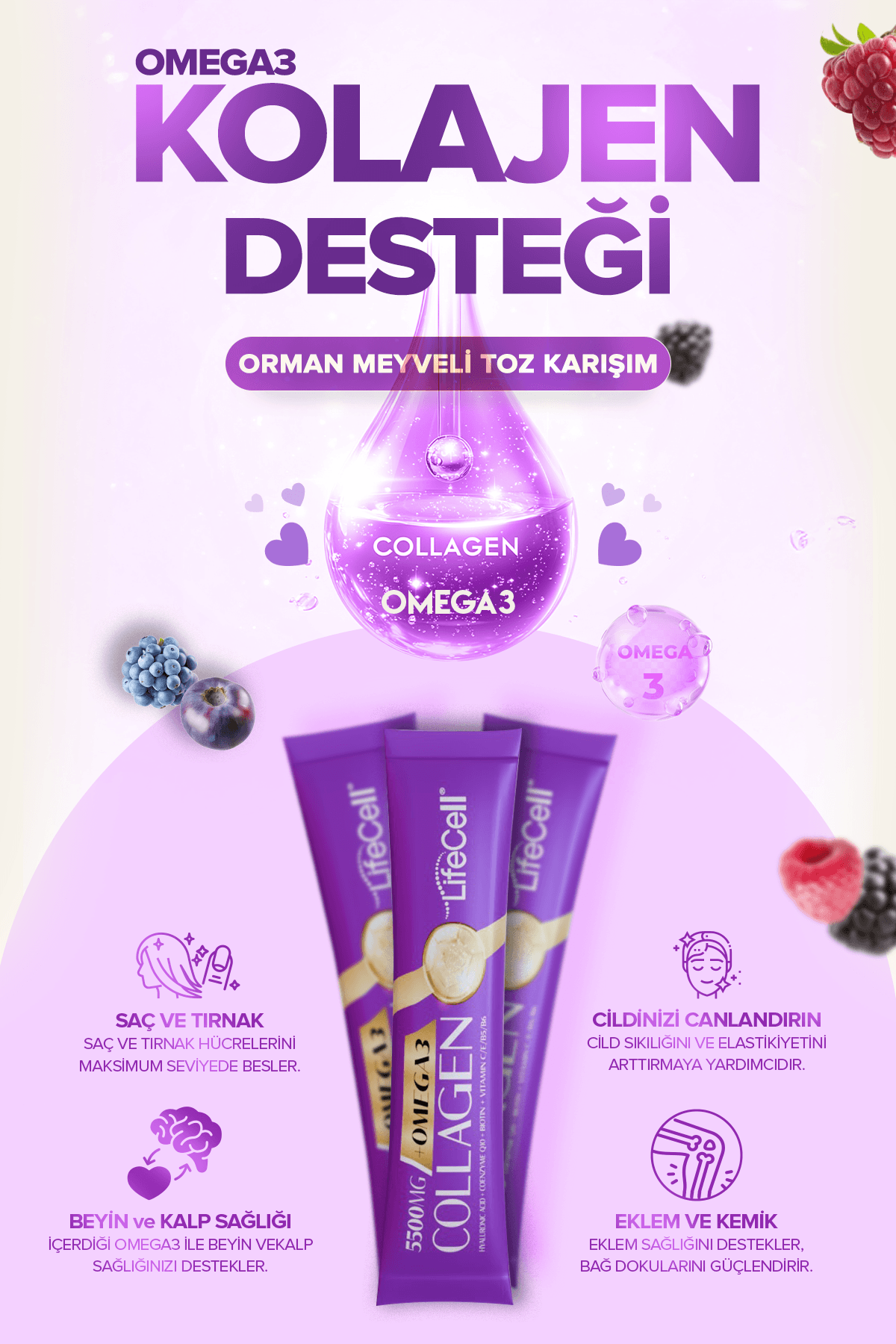 COLLAGEN OMEGA3 Hyaluronic Acid+Coenzyme Q10 İçeren Takviye Edici Gıda 30 Saşe