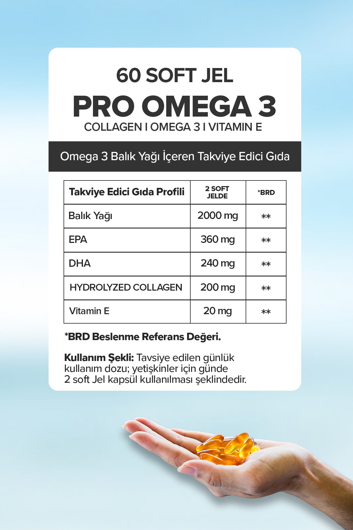 Pro-Omega 3 | DHA & EPA, Kolajen ve Vitamin E İçeren Takviye