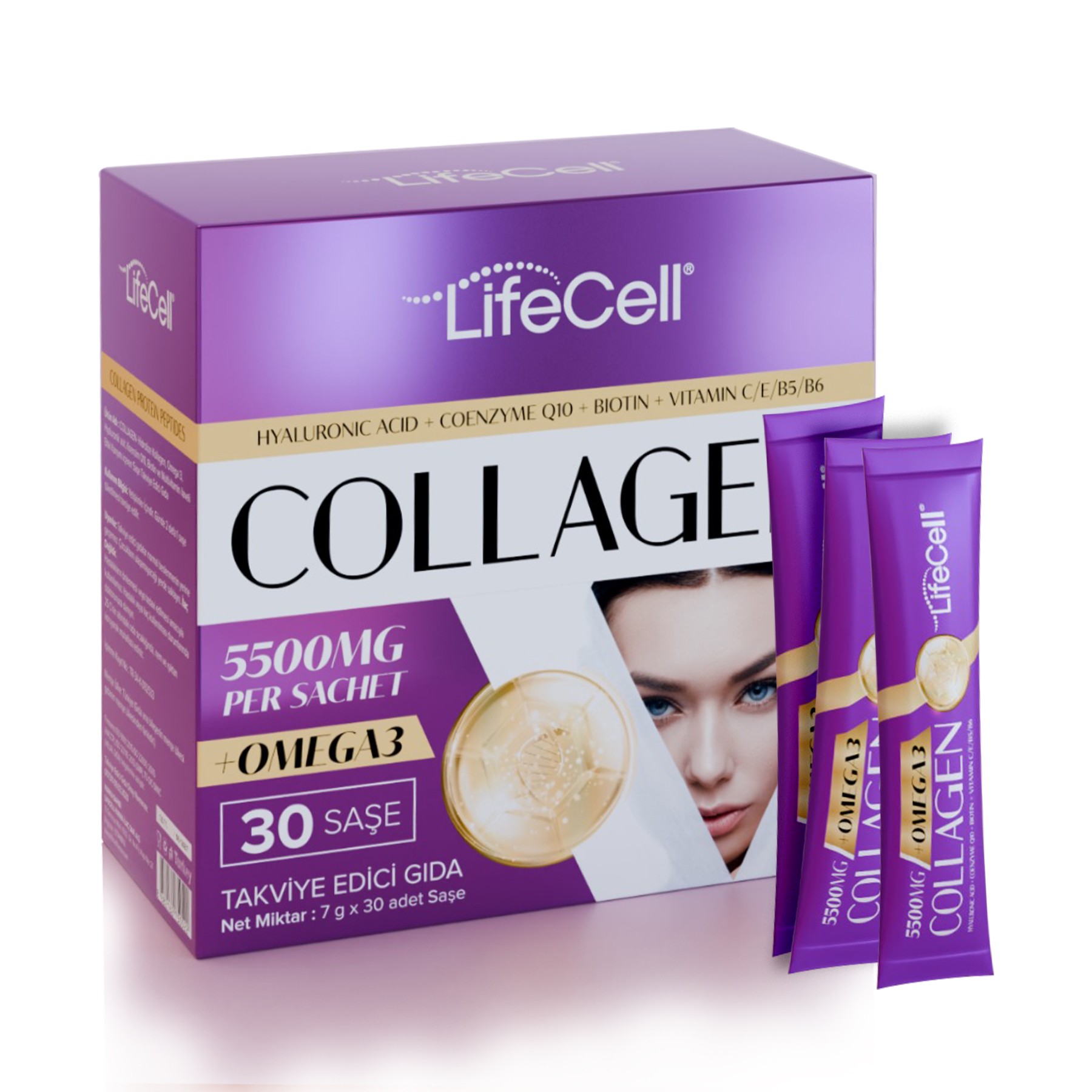 COLLAGEN OMEGA3 Hyaluronic Acid+Coenzyme Q10 İçeren Takviye Edici Gıda 30 Saşe