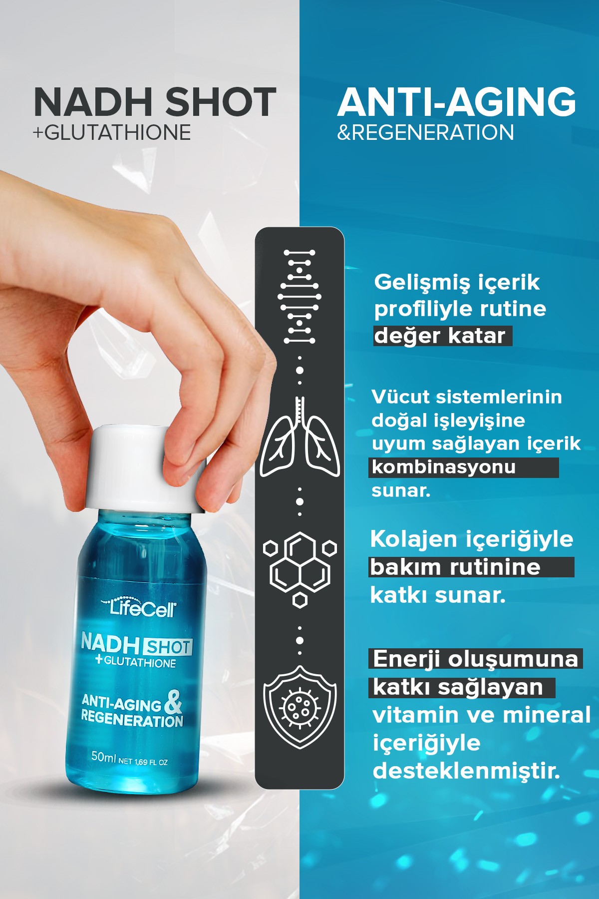 Nadh Shot + Glutathione ( Glutatyon ) Anti-Aging Takviye Edici Gıda 10 Shot
