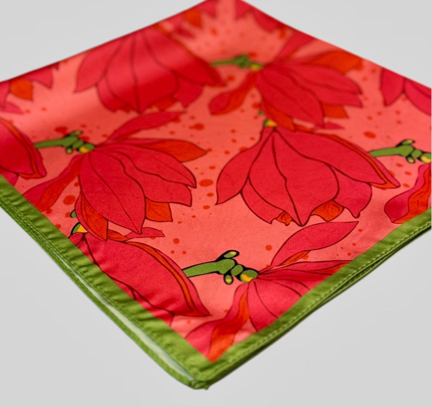 Pembe Çiçek Desen Saten Fular