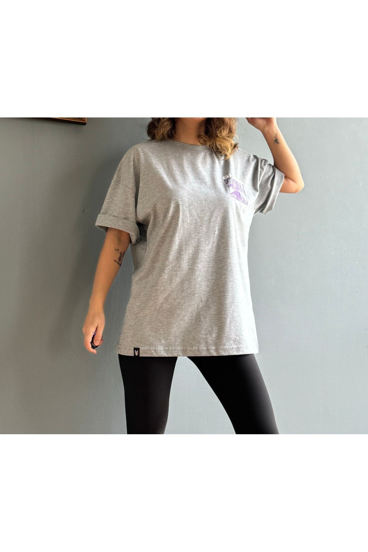 Unisex Bisiklet Yaka Oversize Baskılı Tshirt