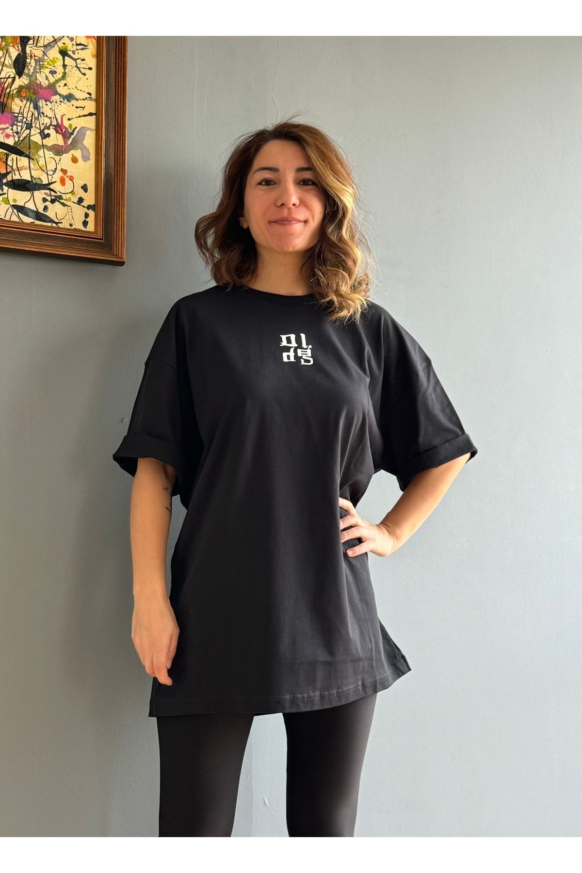 Unisex Bisiklet Yaka Oversize Baskılı Tshirt