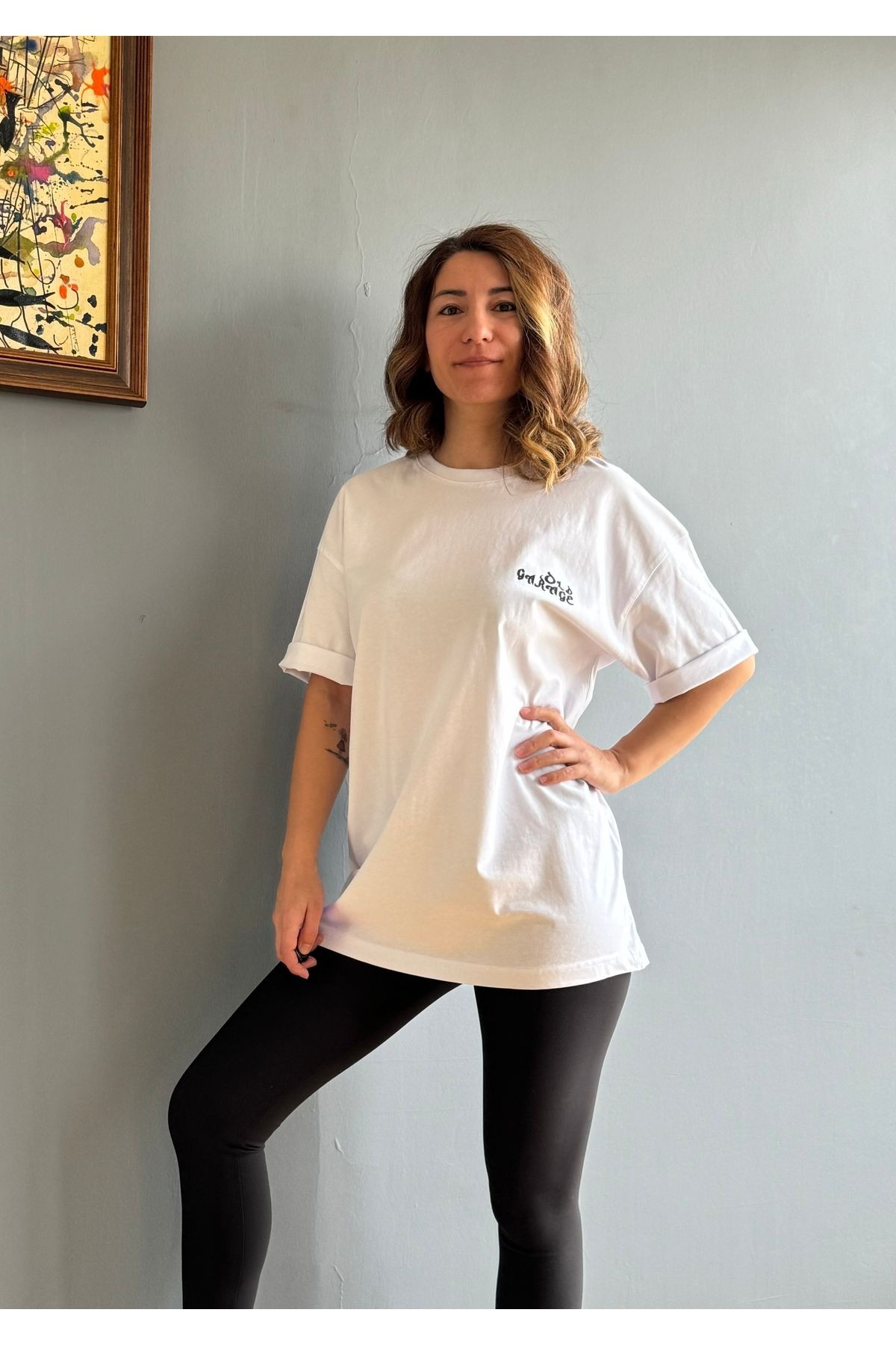 Unisex Bisiklet Yaka Oversize Baskılı Tshirt