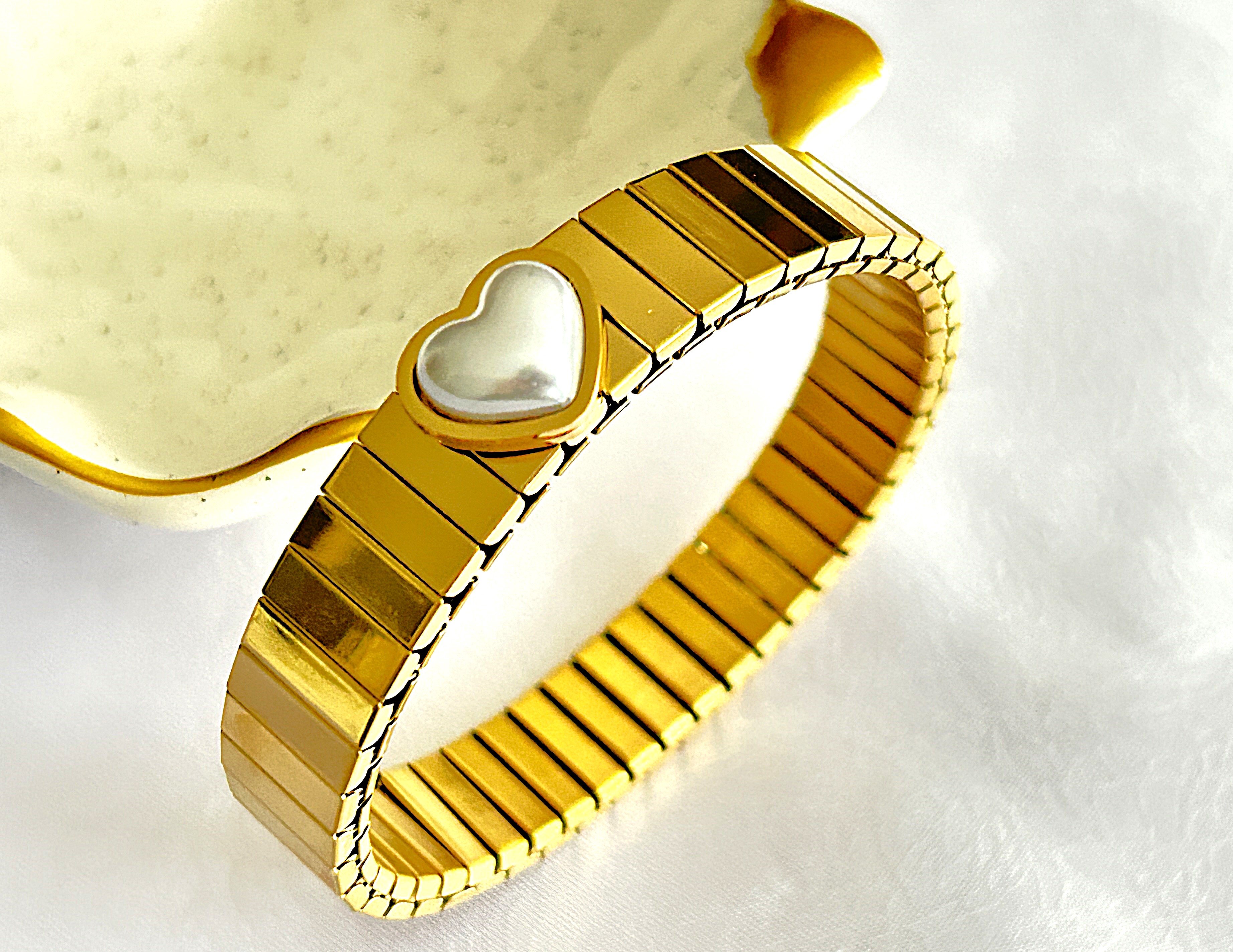 ATA İtalyan Style Kalpli İnci Kelepçe Bileklik Gold Design
