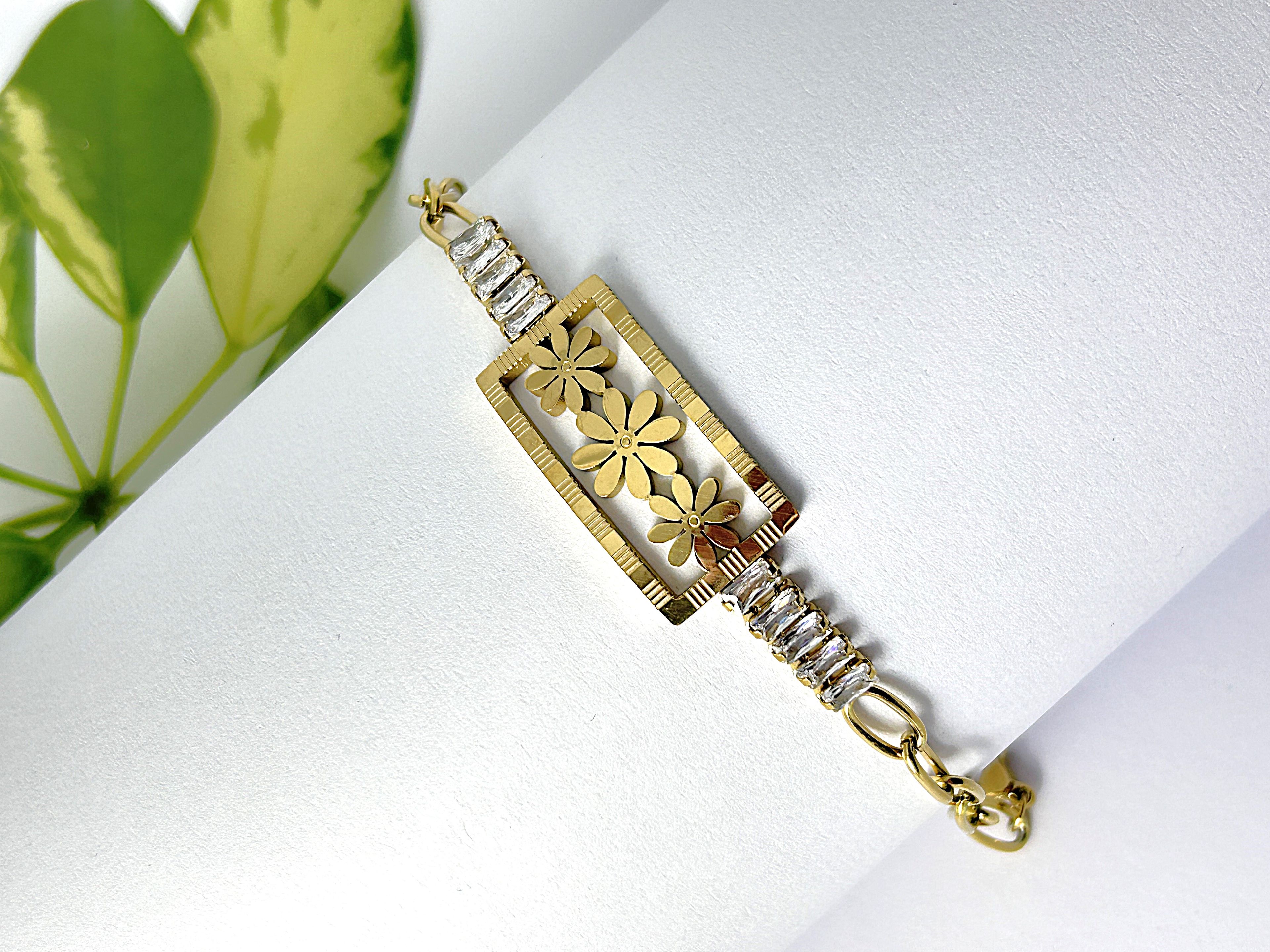 ATA Su Yolu Taşlı Kelebekli Çelik Bileklik Gold Design