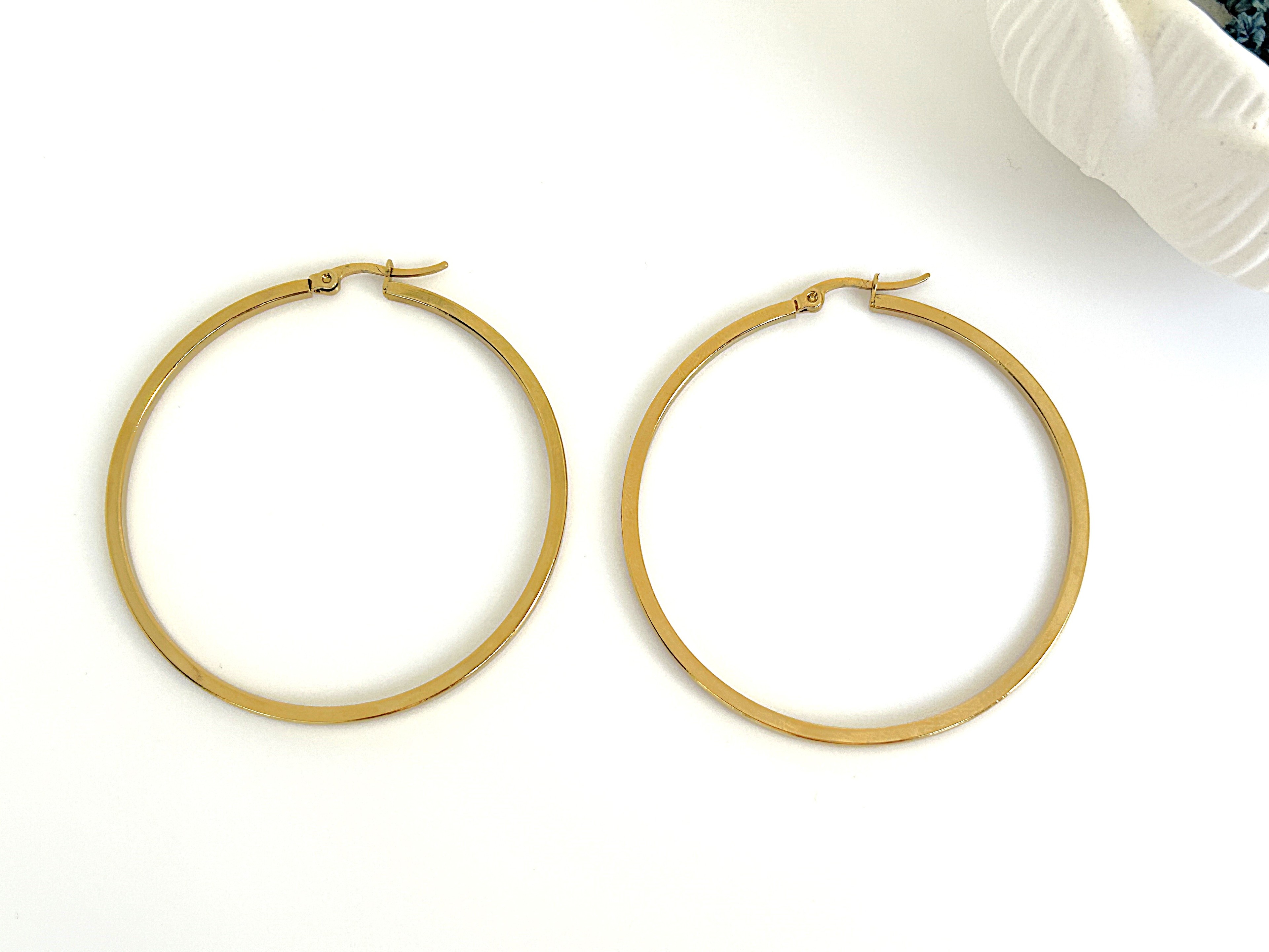 ATA 50mm Halka Çelik Küpe Gold&Silver Design