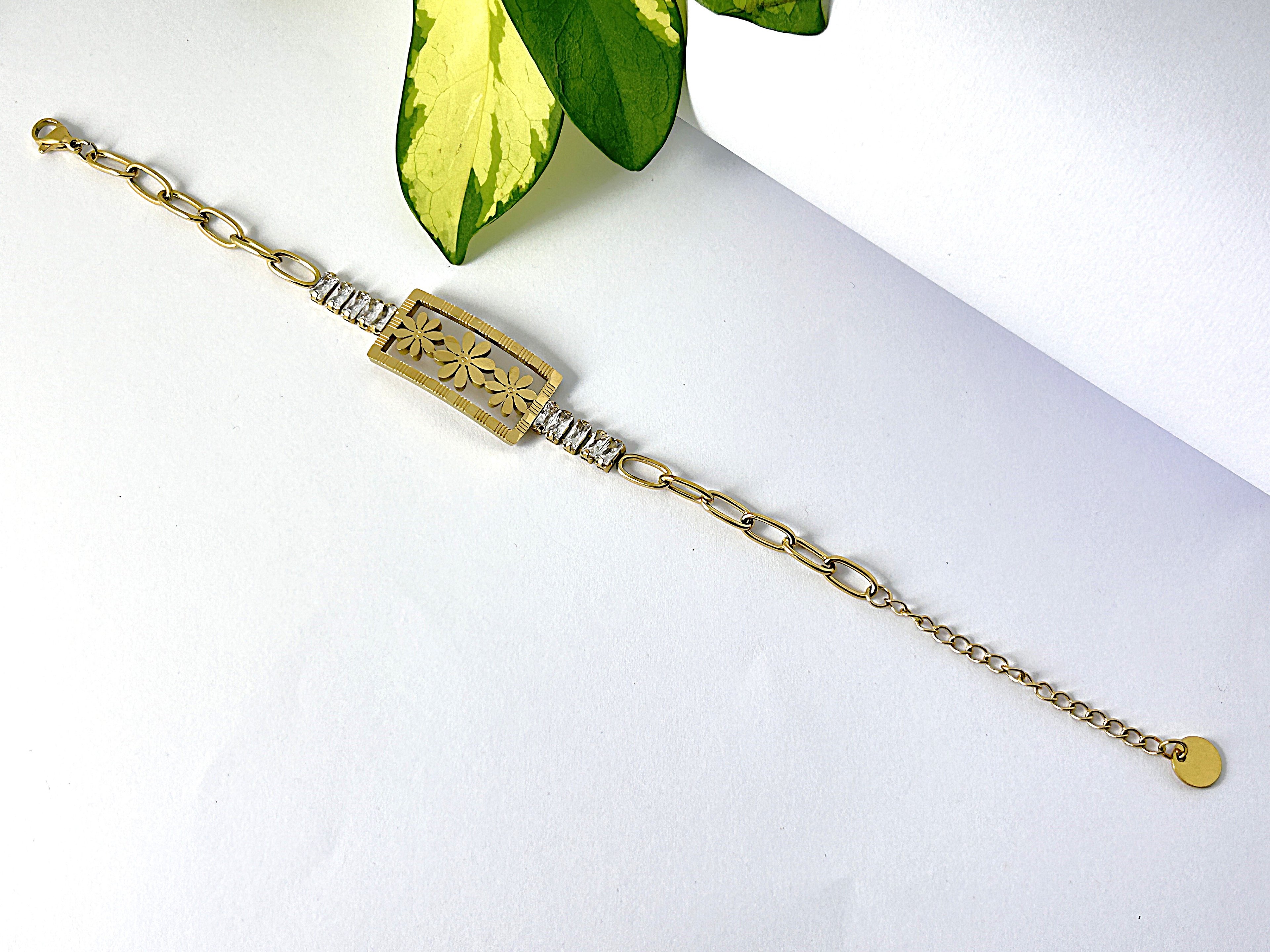 ATA Su Yolu Taşlı Kelebekli Çelik Bileklik Gold Design