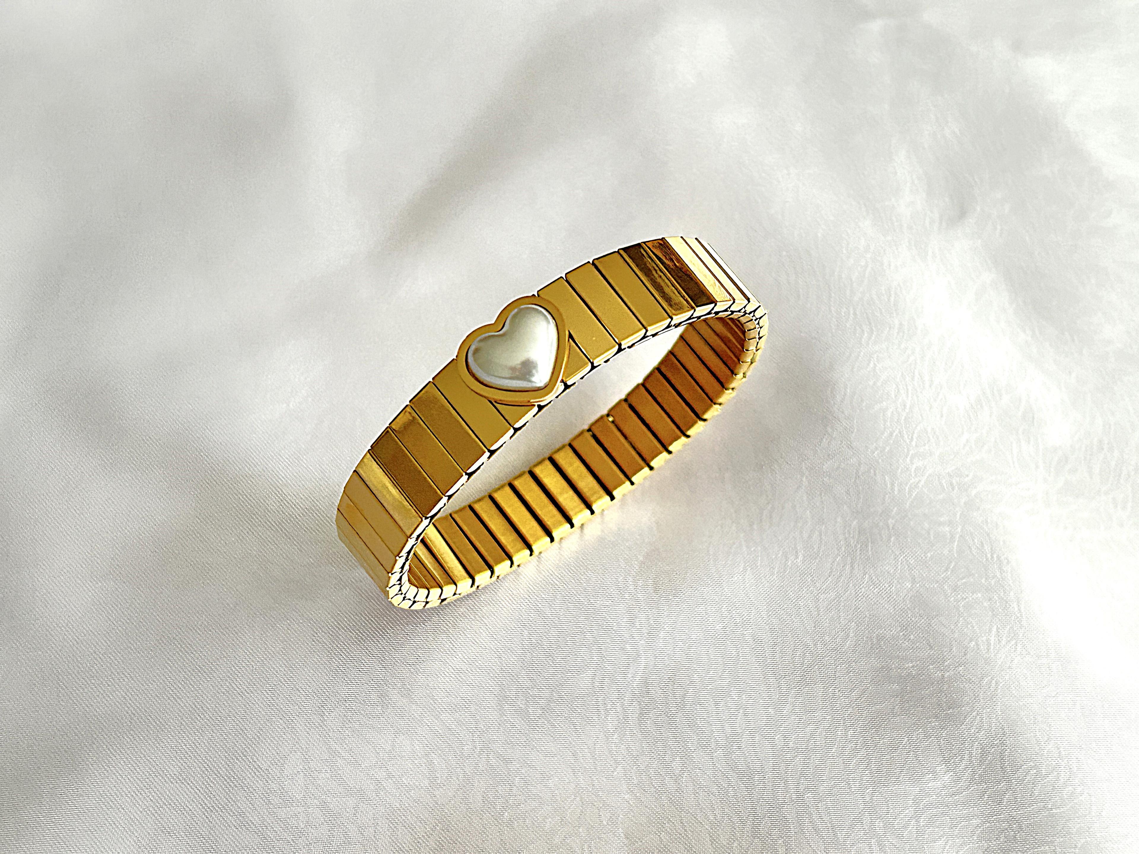 ATA İtalyan Style Kalpli İnci Kelepçe Bileklik Gold Design