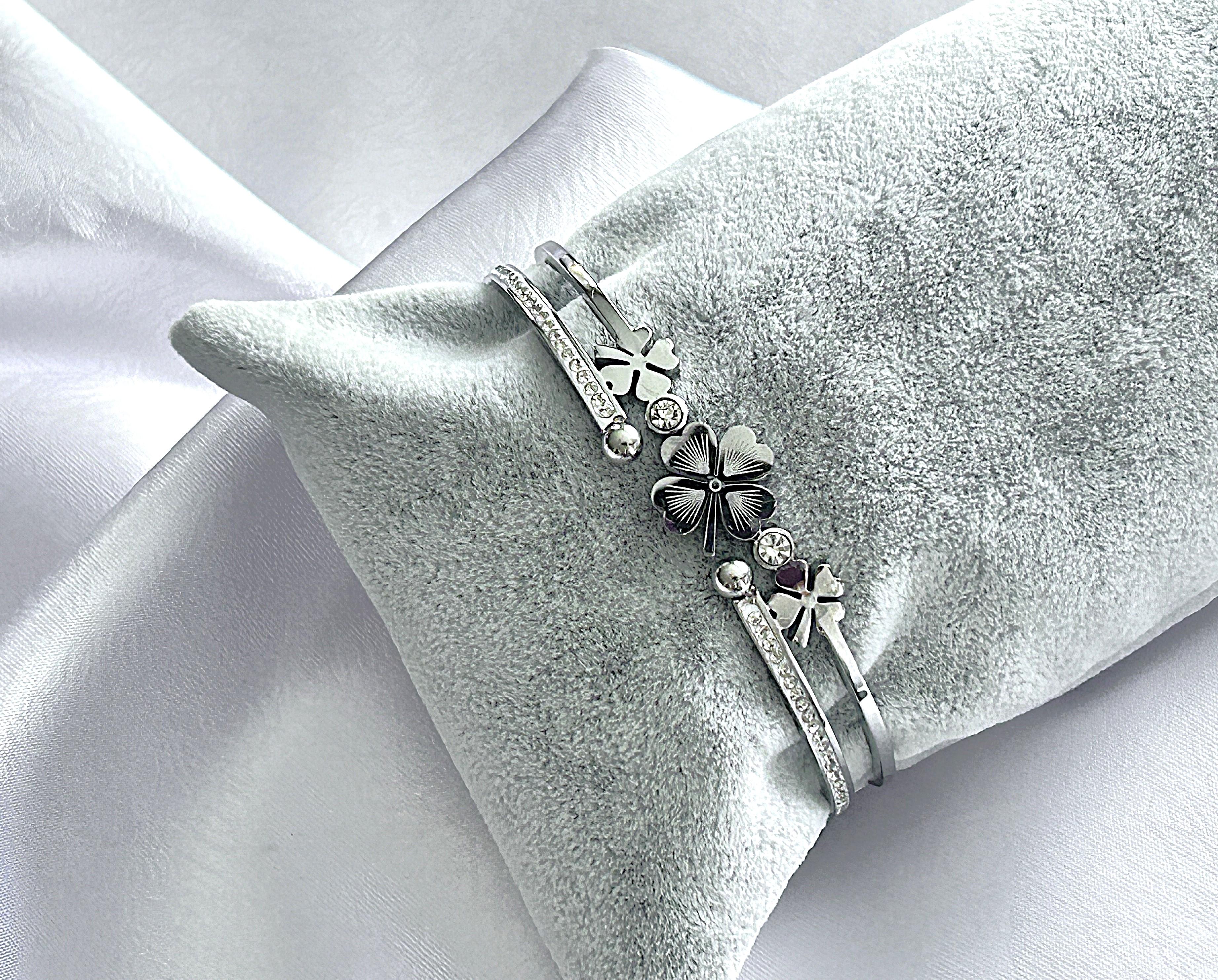 ATA Üçlü Yonca Taşlı Kelepçe Bileklik Silver Design