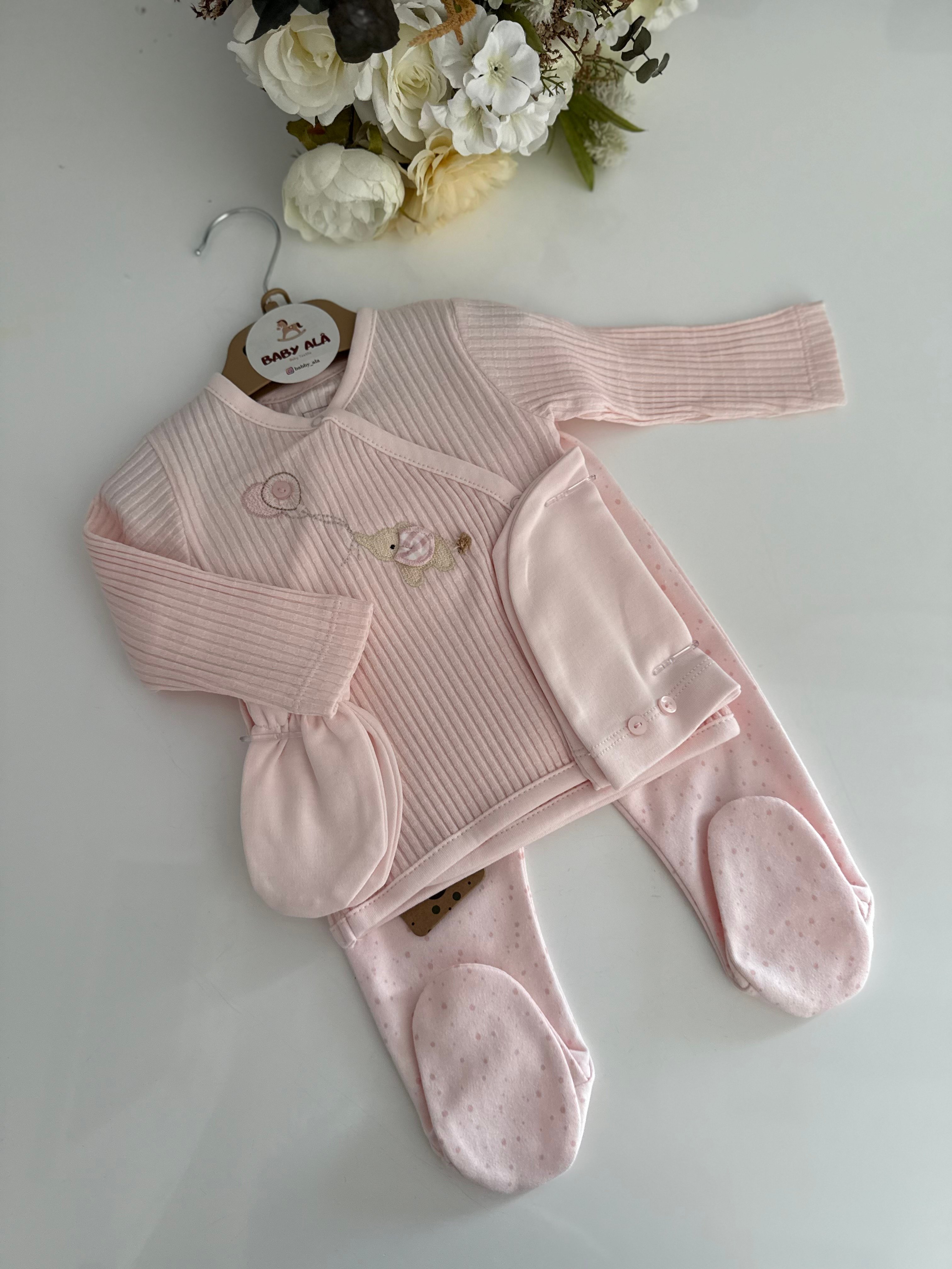 Kız bebek %100 organik 5 parça hastane çıkış seti 