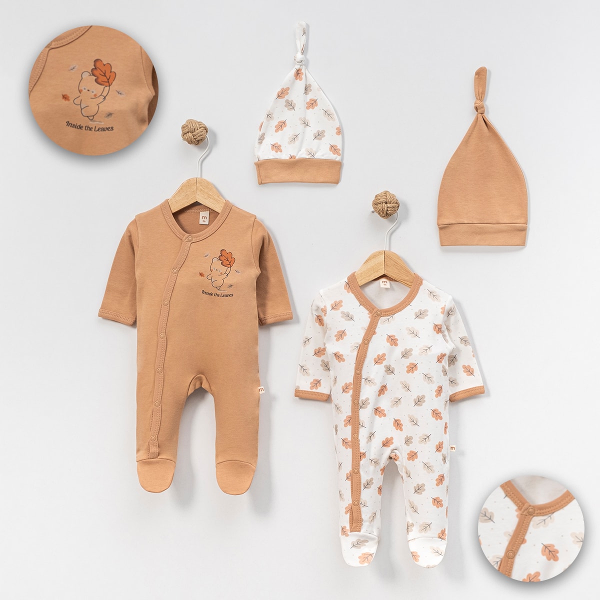 Unisex Küçük Yaprak Baskılı 2li Tulum Set