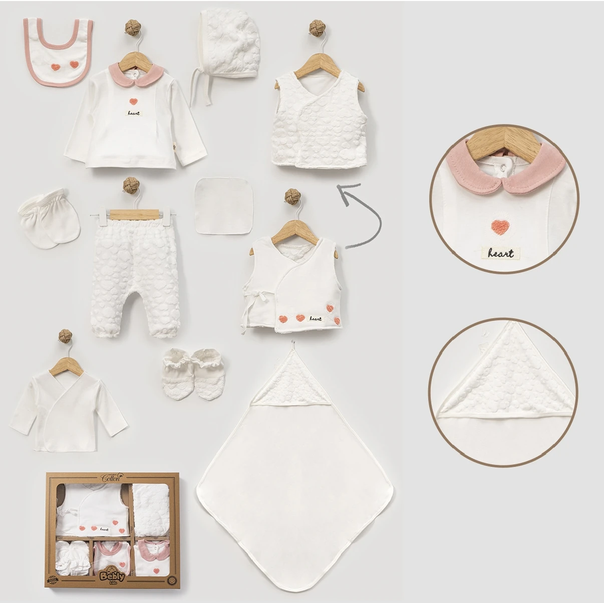 Kalp Detaylı 0-3 Ay %100 Organik Pamuklu 10’lu Set 