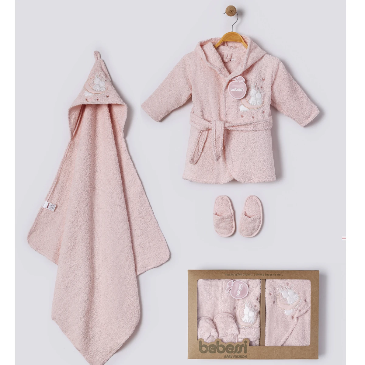 Kız Bebek Organik Rabbit Bornoz Seti Pembe