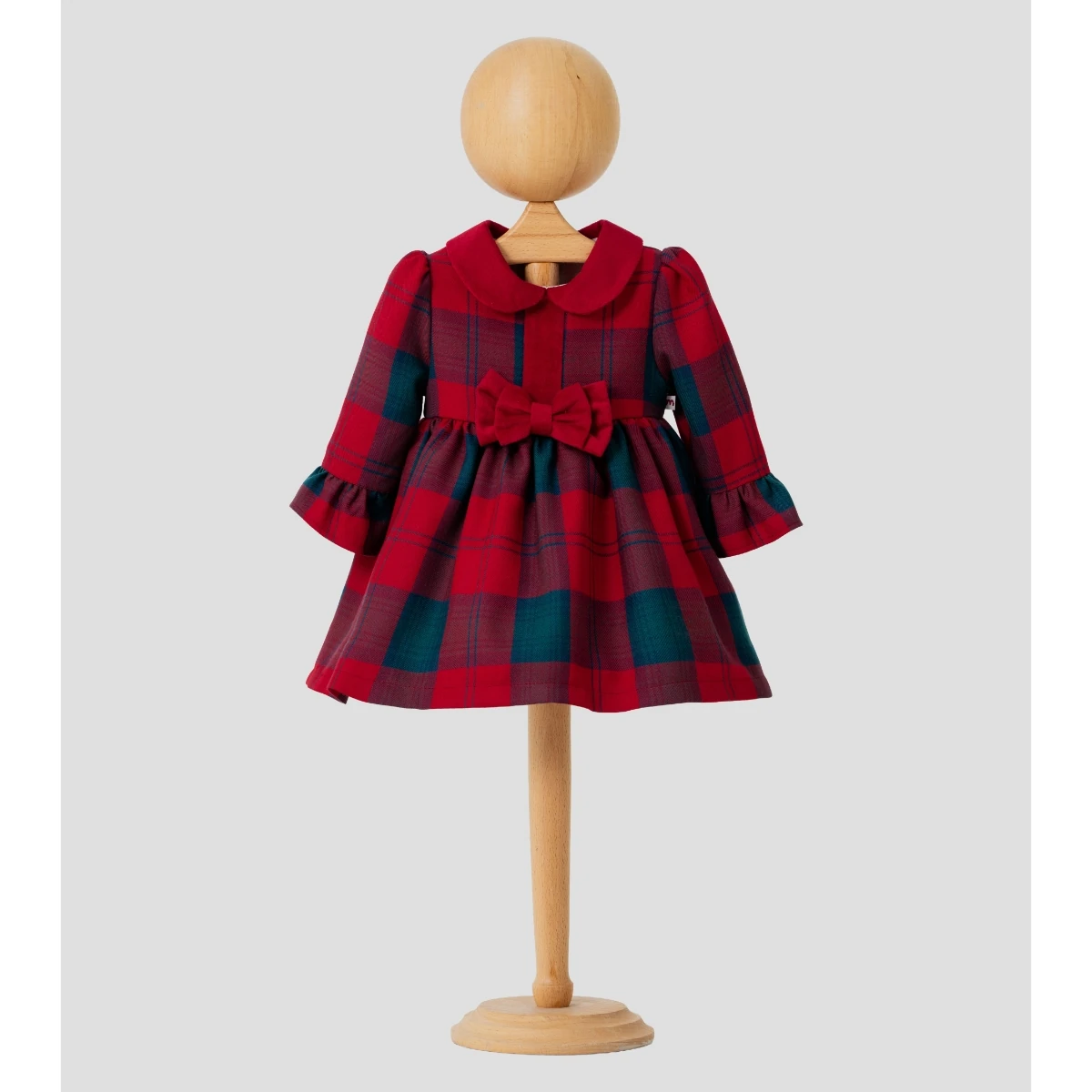 Kız Bebek Ekose Fiyonk Elbise Kırmızı