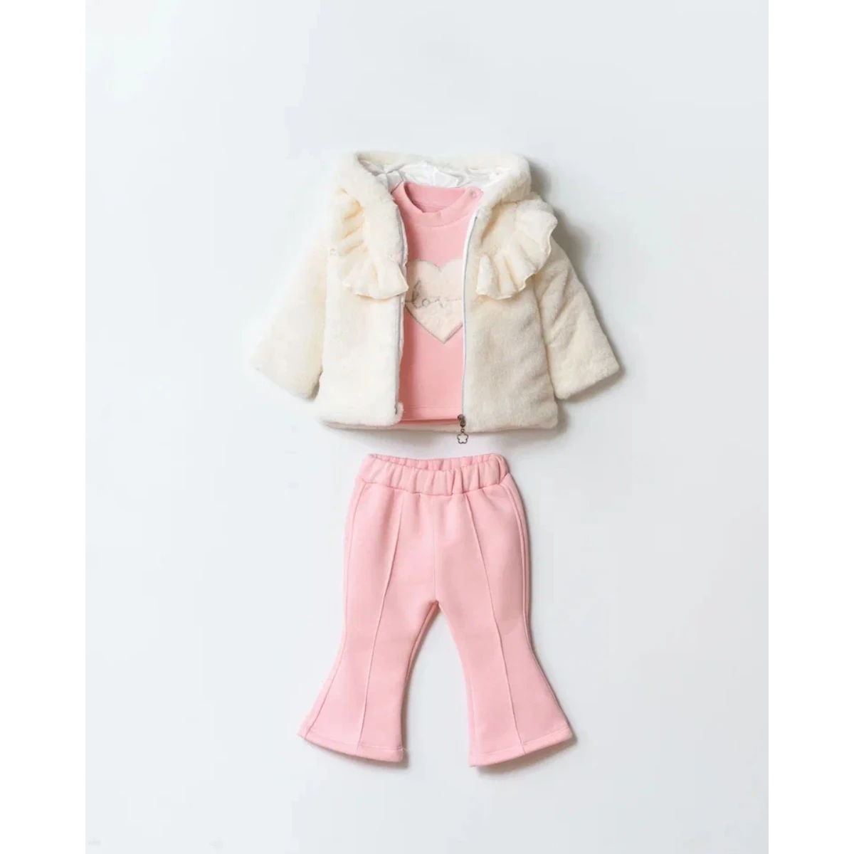 Kız Bebek Peluş Ceketli 3lü Takım