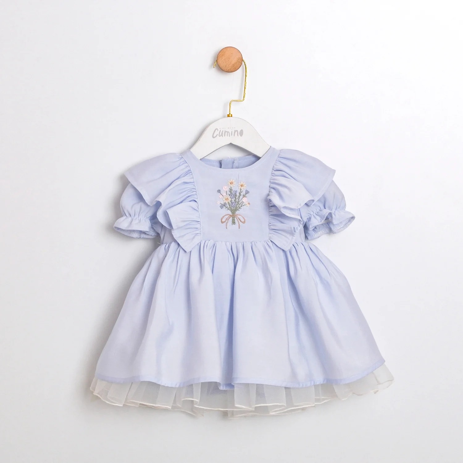 Kız Bebek Çiçek Nakışlı Elbise Blue 