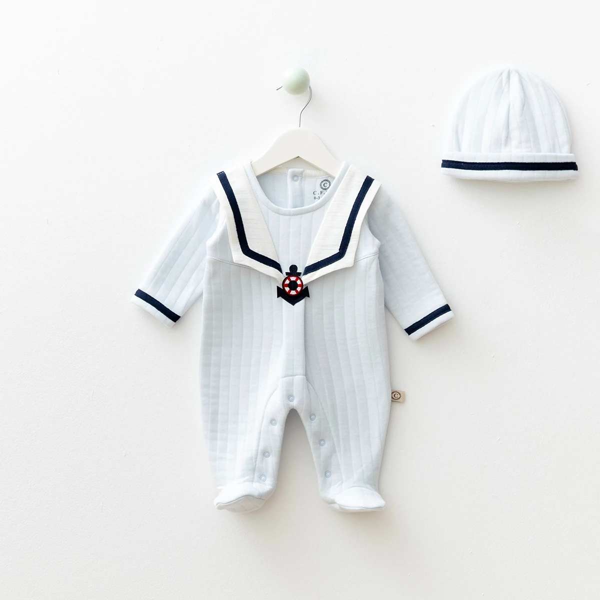 Erkek Bebek Kapitone Denizci Tulum Mavi