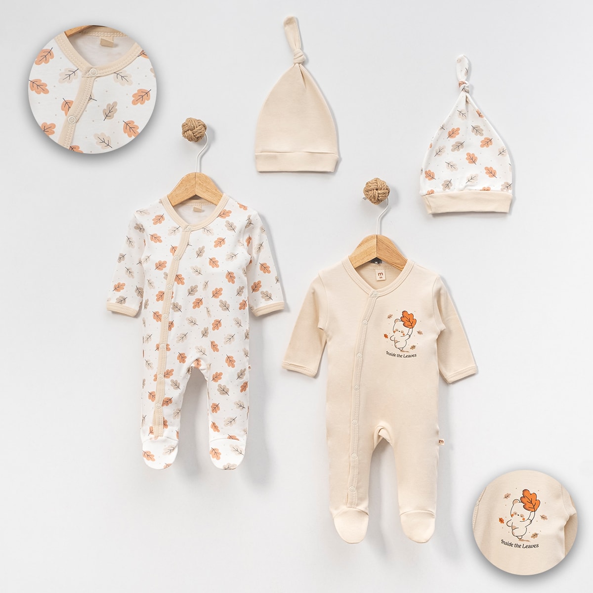 Unisex Küçük Yaprak Detaylı 2li Tulum Set