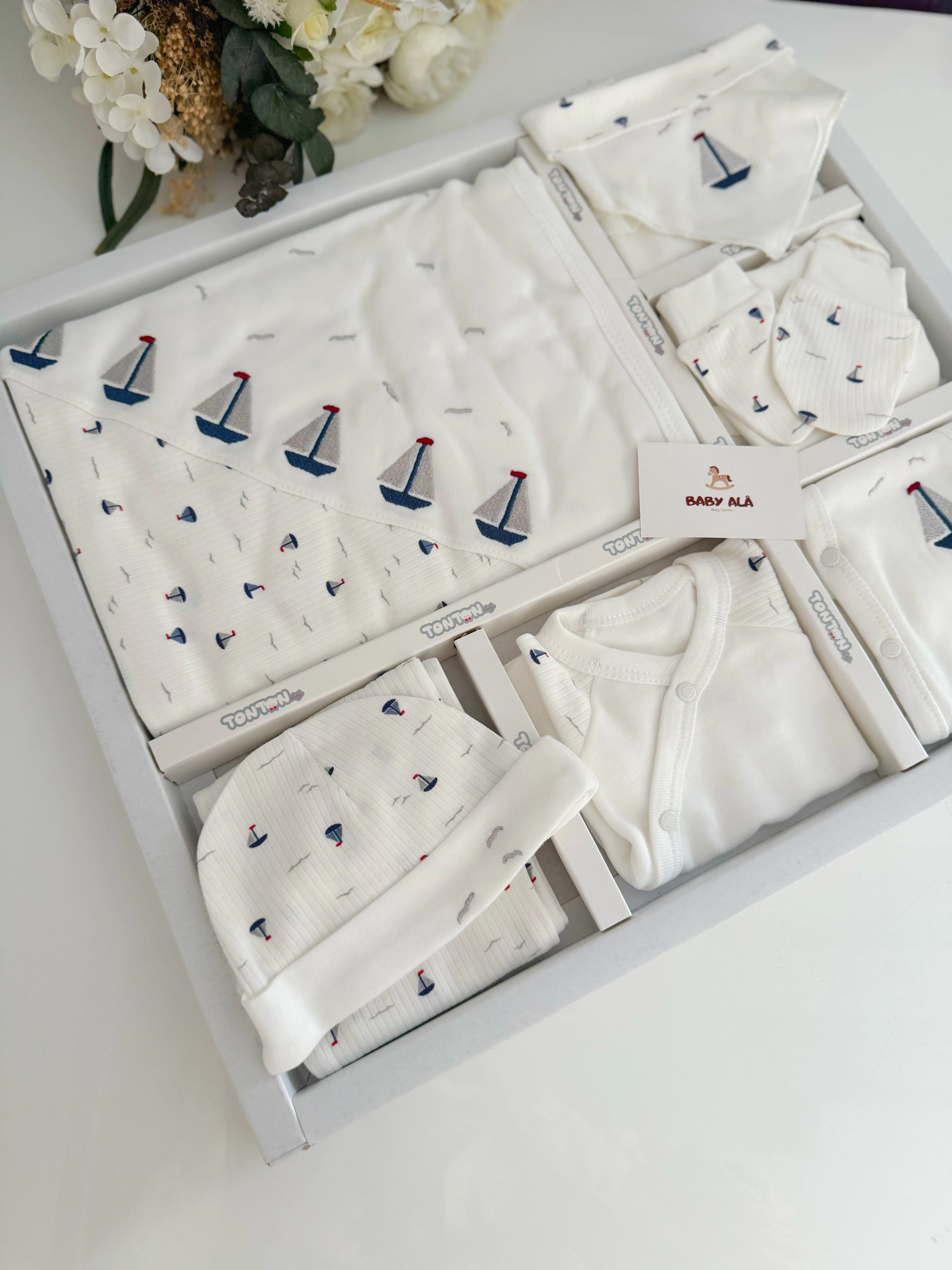 Denizci Detaylı 10 Parça Hastane Çıkış Seti %100 Pamuklu