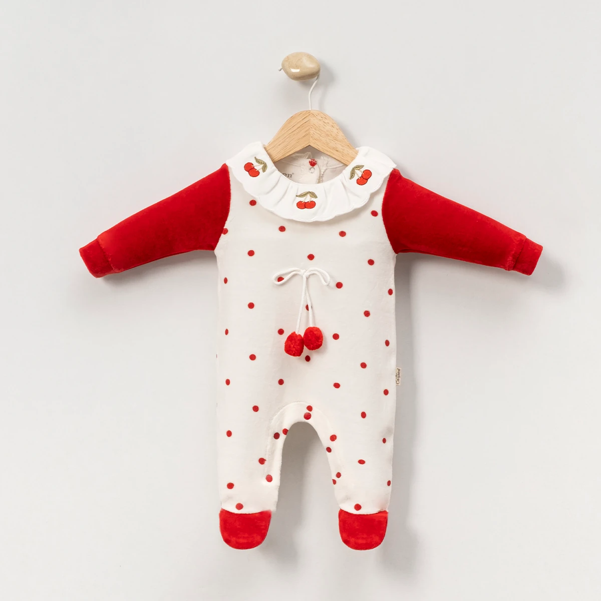 Kız Bebek Kiraz Kadife Tulum