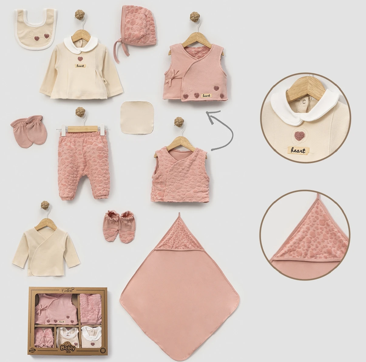 Kalp Detaylı 0-3 Ay %100 Organik Pamuklu 10’lu Set 