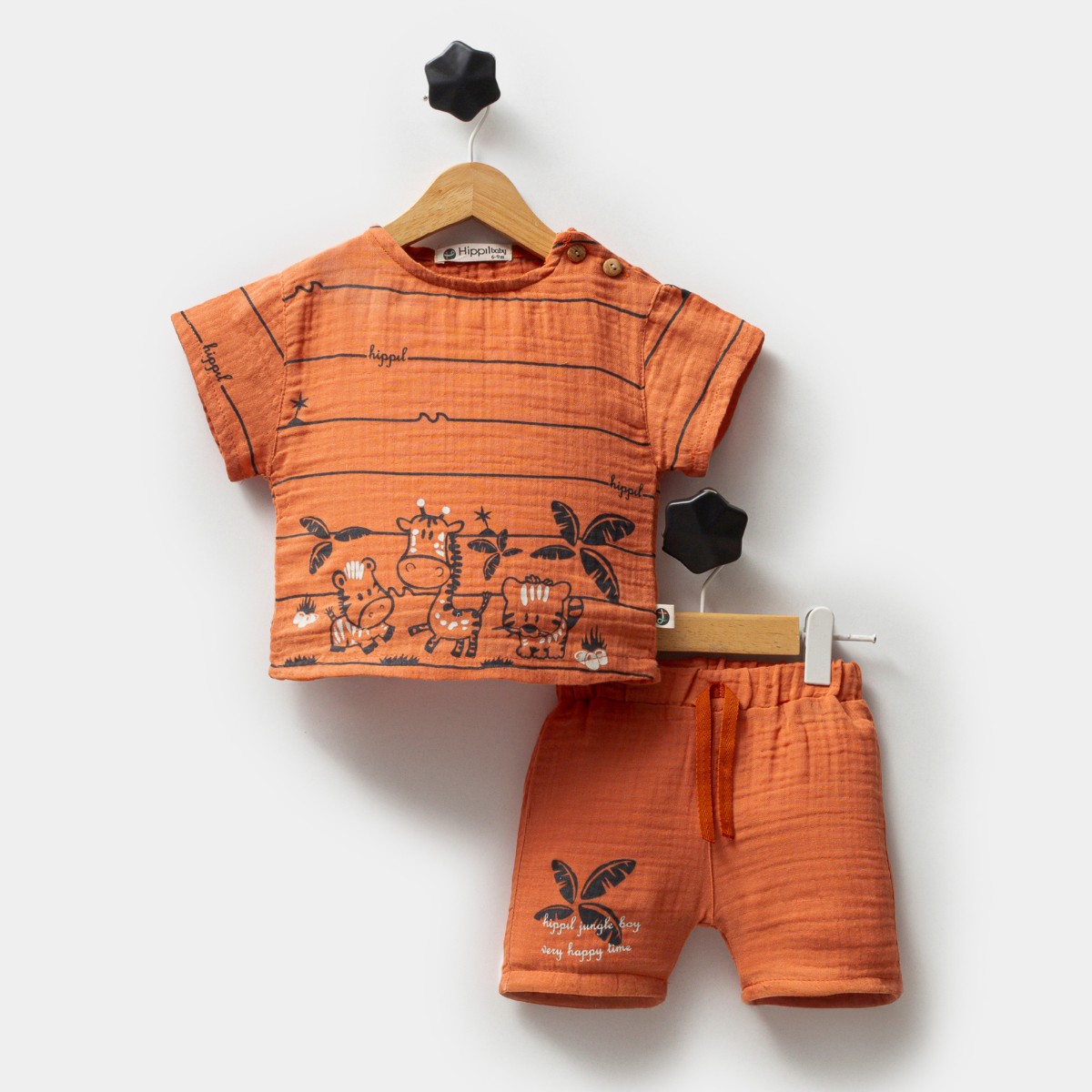 Erkek Bebek  Müslin Jungle Frıends takım oranj 