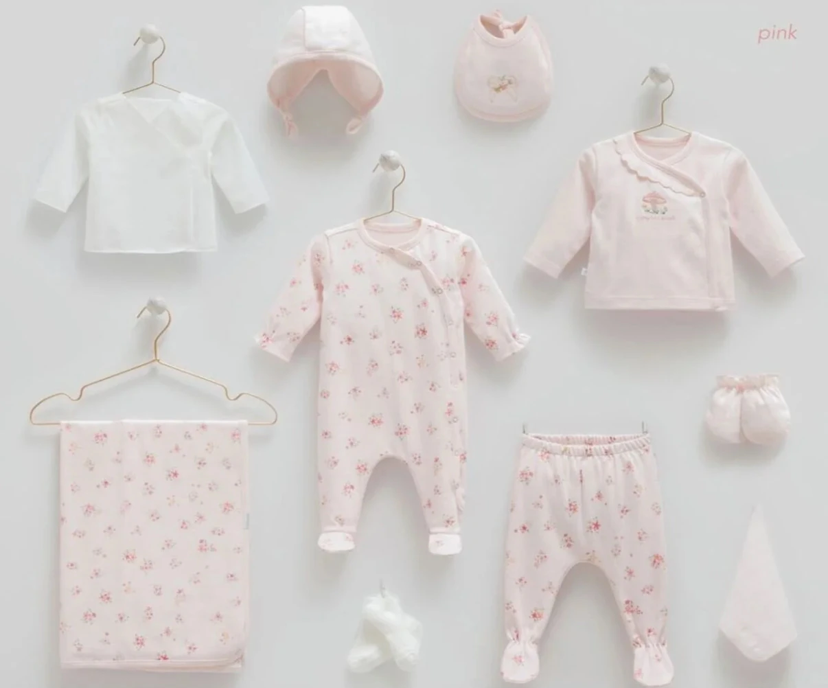 Organik Flowers Detaylı 10 Parça Hastane Çıkış Seti