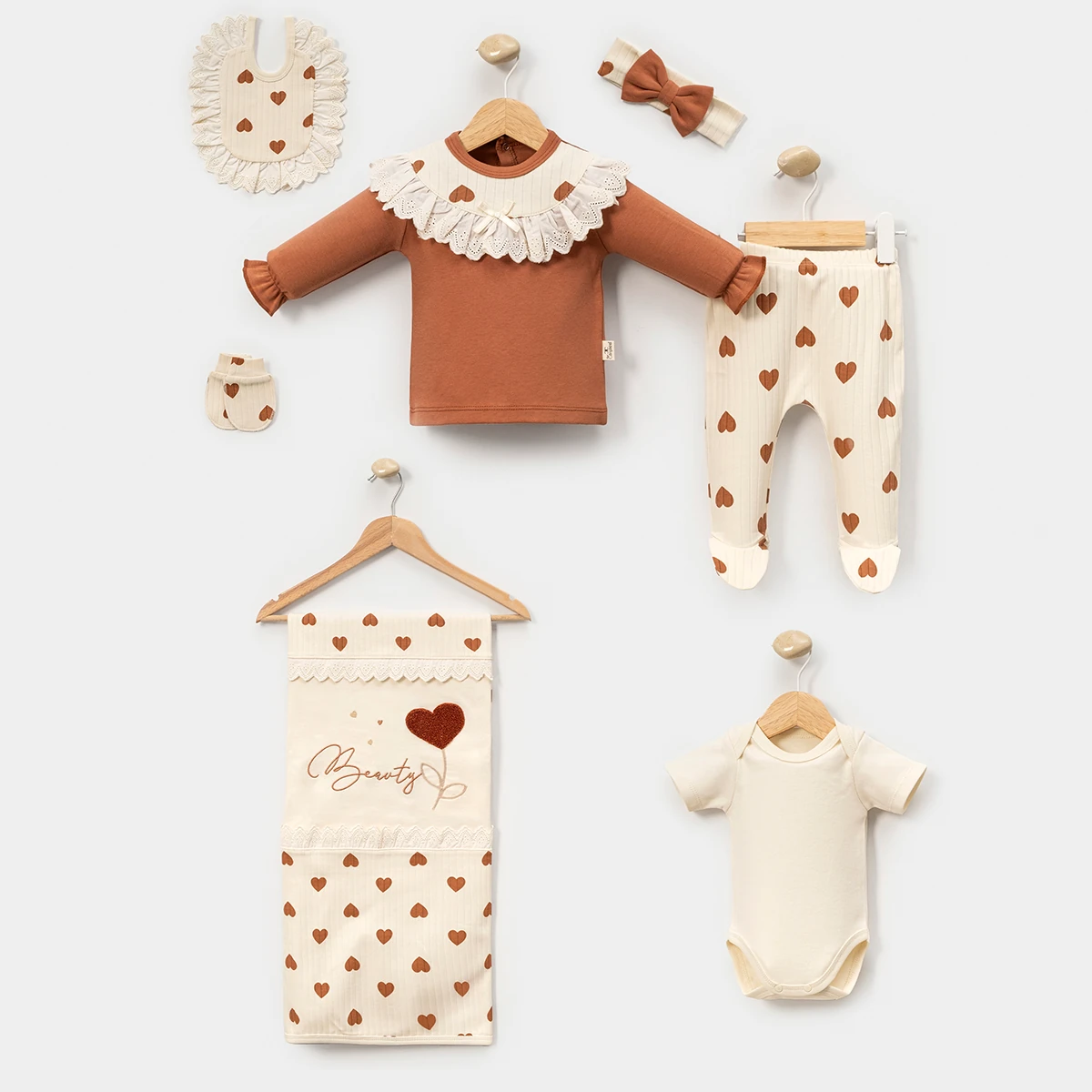 Kız Bebek LOVE 7li Set Kahve